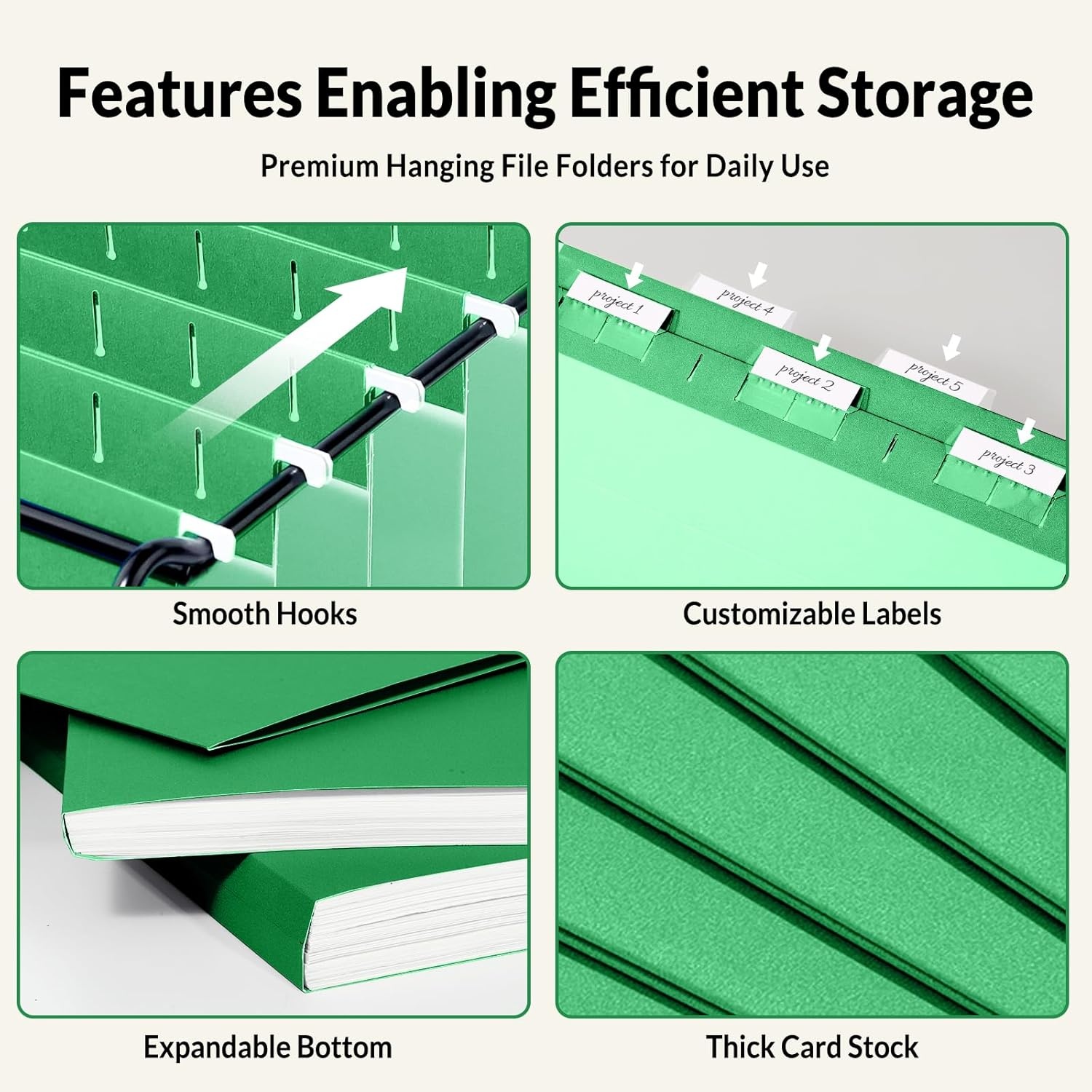 image:imageSUNEE Hanging File Folders 25 Pack Letter Size Hanging File Folders with 15Cut Tabs Ideal for Home and Office Organization and Papers ClassificationYellowGreen