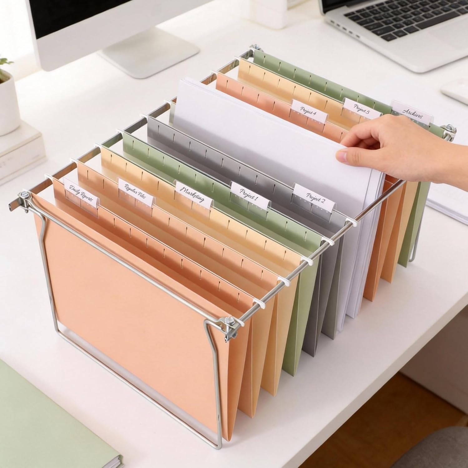 image:imageSUNEE Hanging File Folders 25 Pack Letter Size Hanging File Folders with 15Cut Tabs Ideal for Home and Office Organization and Papers ClassificationYellowPastel Colors