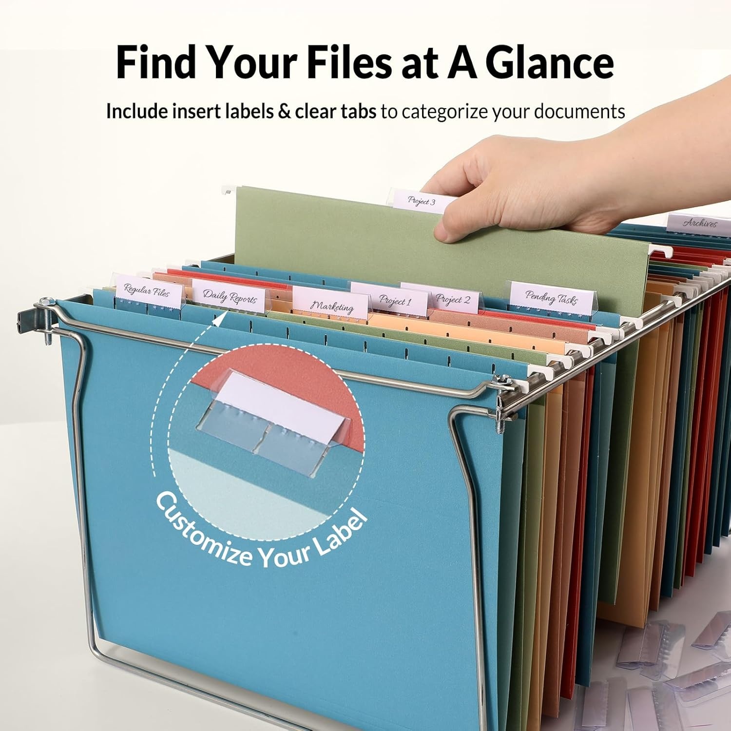 image:imageSUNEE Hanging File Folders 25 Pack Letter Size Hanging File Folders with 15Cut Tabs Ideal for Home and Office Organization and Papers ClassificationYellowRetro Colors
