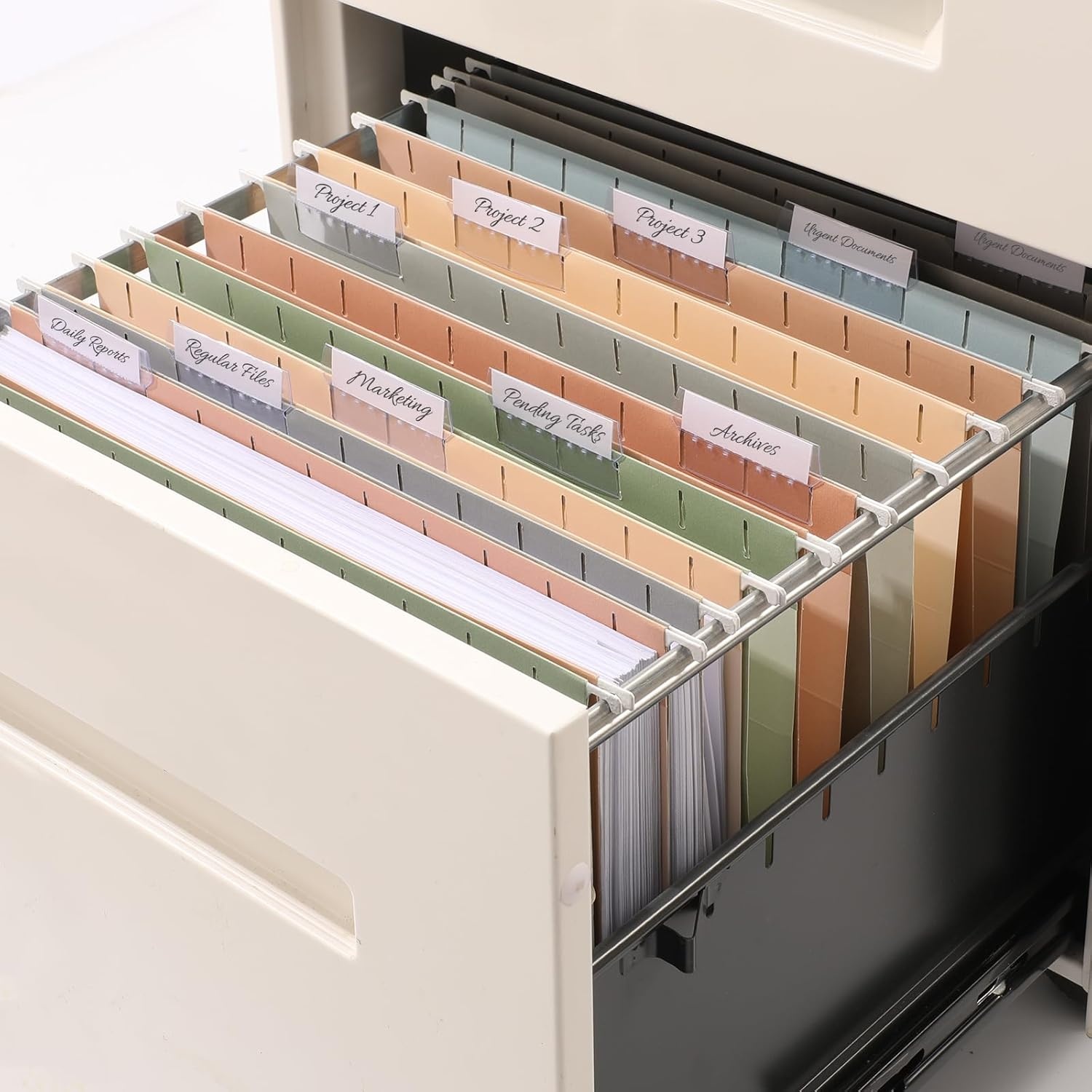 image:imageSUNEE Hanging File Folders 25 Pack Letter Size Hanging File Folders with 15Cut Tabs Ideal for Home and Office Organization and Papers ClassificationYellowPastel Colors