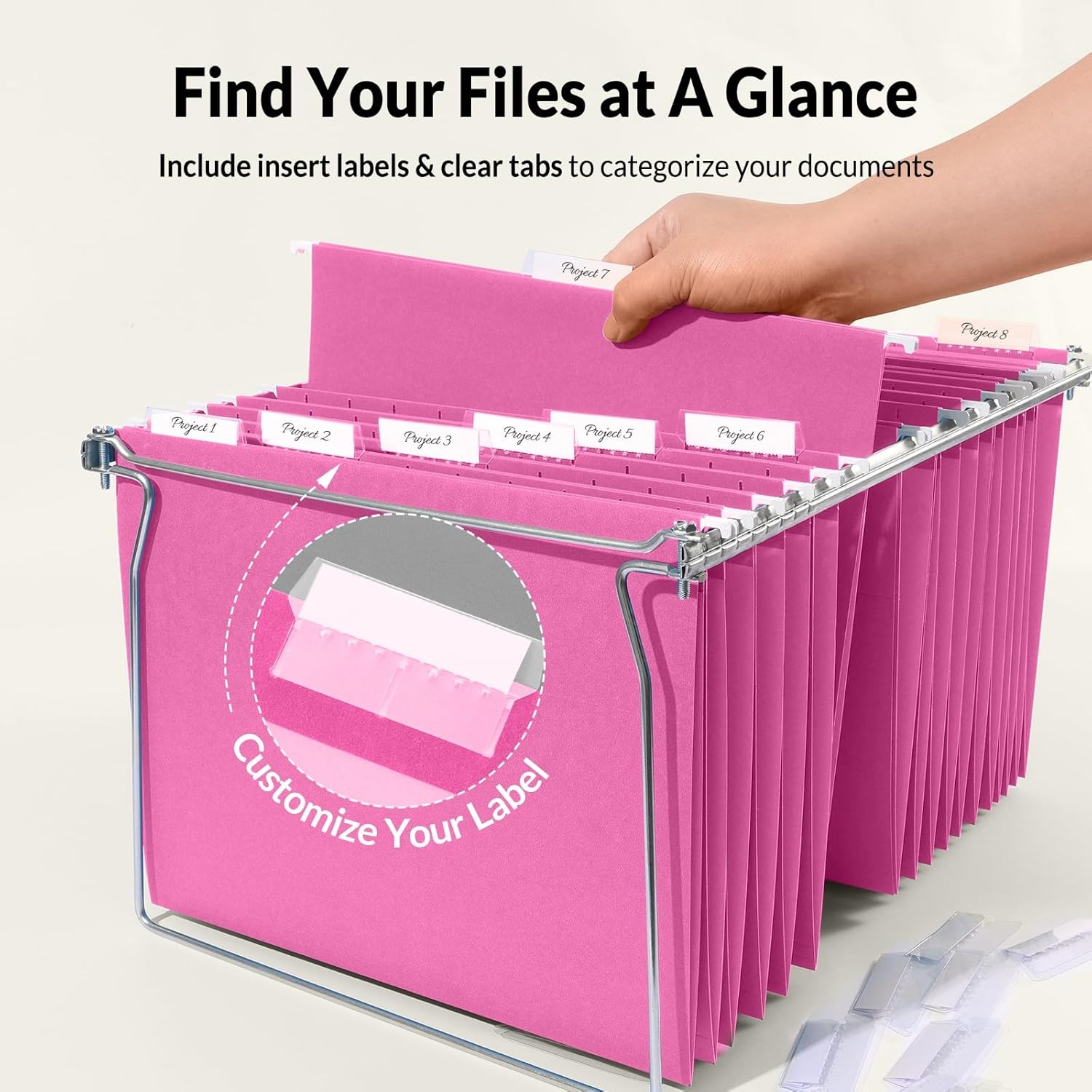 image:imageSUNEE Hanging File Folders 25 Pack Letter Size Hanging File Folders with 15Cut Tabs Ideal for Home and Office Organization and Papers ClassificationYellowBright Neon Pink