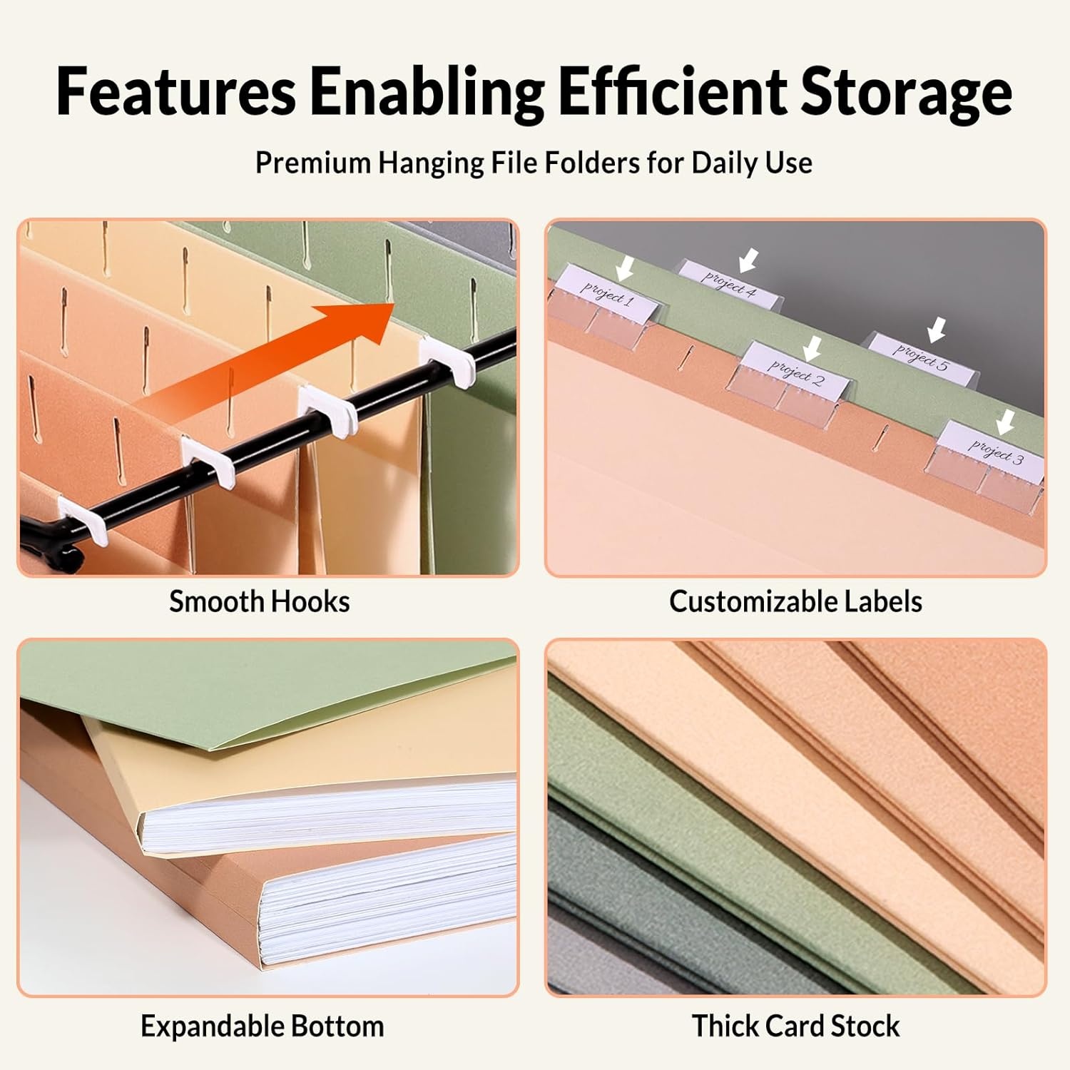 image:imageSUNEE Hanging File Folders Retro Colors 6 Pack Letter Size File Folders with 15cut Tabs Stay Organized for Your Home and Office Bulk File and DocumentsMorandi