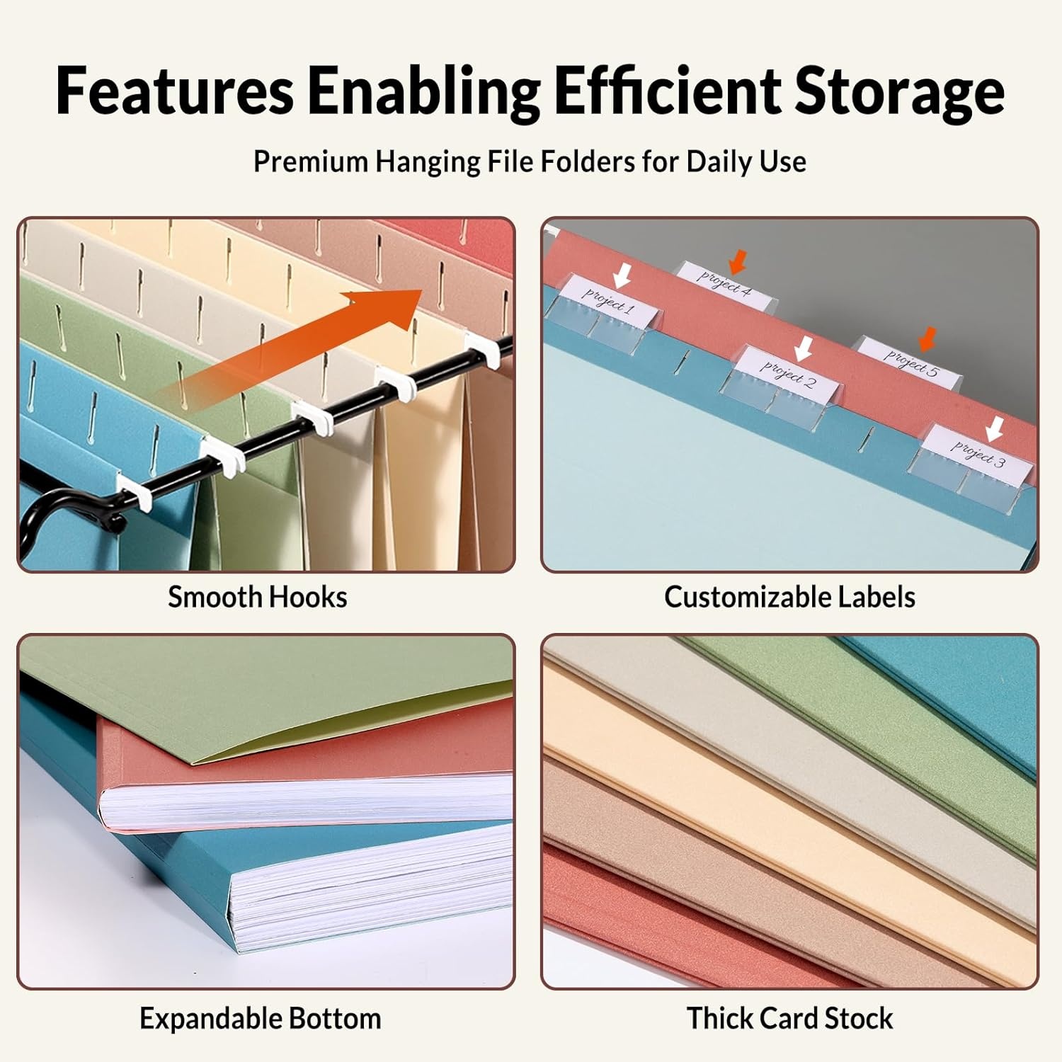 image:imageSUNEE Hanging File Folders Retro Colors 6 Pack Letter Size File Folders with 15cut Tabs Stay Organized for Your Home and Office Bulk File and DocumentsRetro Color