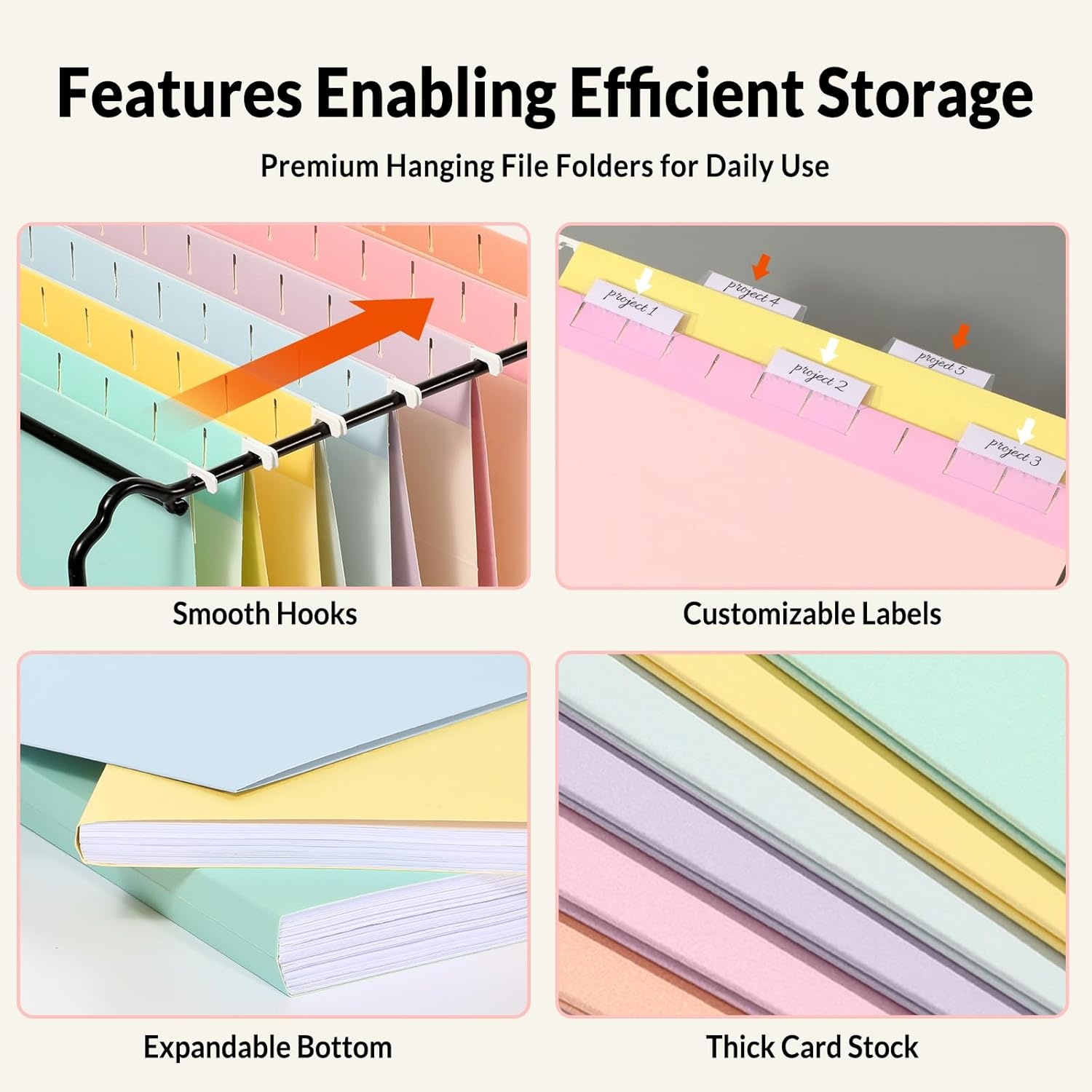image:imageSUNEE Hanging File Folders Retro Colors 6 Pack Letter Size File Folders with 15cut Tabs Stay Organized for Your Home and Office Bulk File and DocumentsMacaron Color