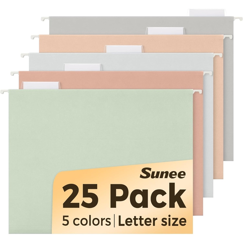 image:imageSUNEE Hanging File Folders 25 Pack Letter Size Hanging File Folders with 15Cut Tabs Ideal for Home and Office Organization and Papers ClassificationYellowPastel Colors