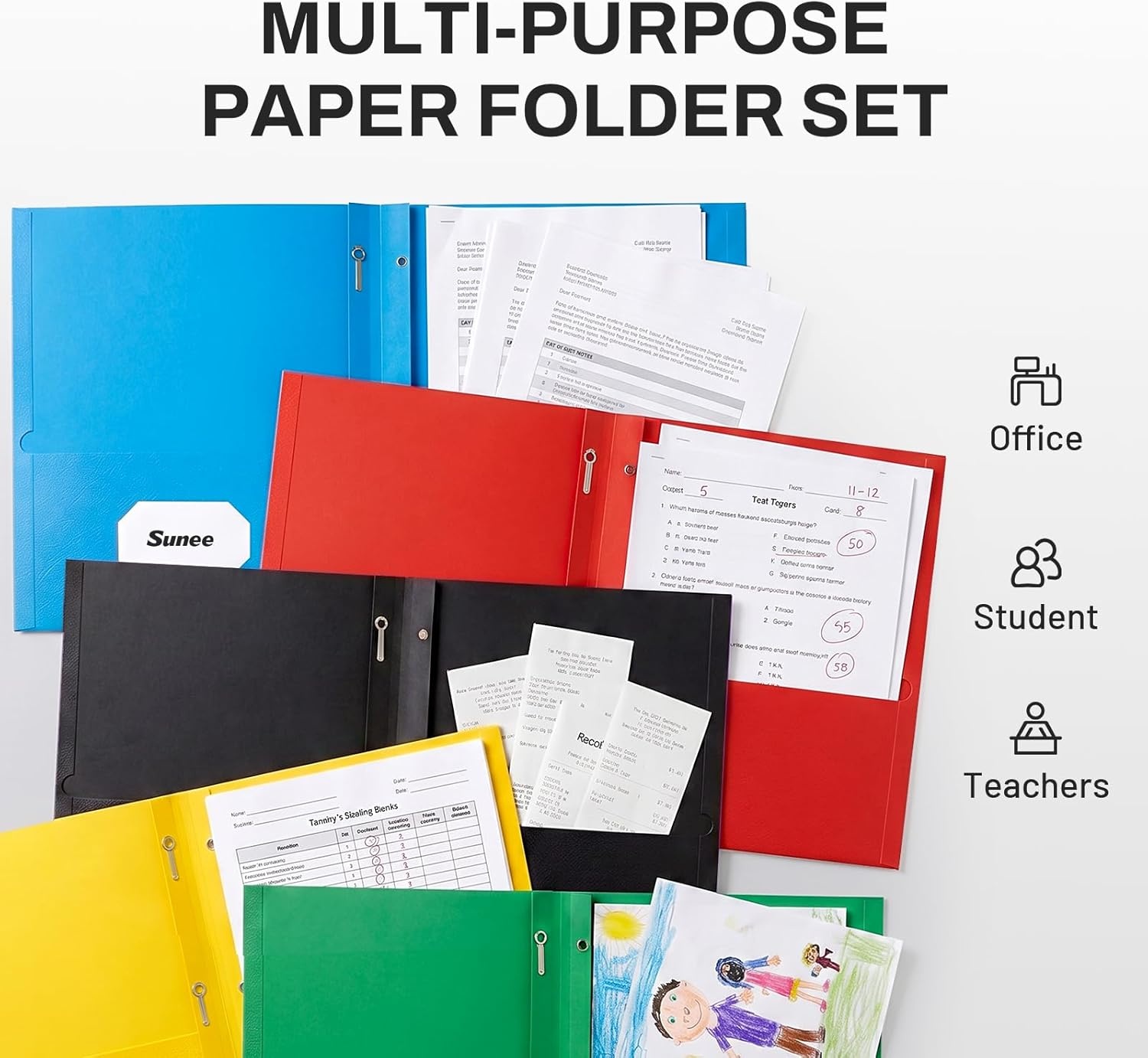 image:imageSUNEE 2 Pocket Folders with Prongs 25 Pack Yellow Paper Folders with 2 Pockets and 3 Prongs Fit Letter Size Paper Folders with Prongs for School Office Home BusinessBlack