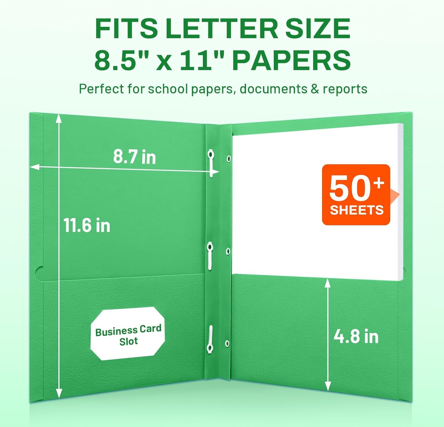 image:imageSUNEE 2 Pocket Folders with Prongs 25 Pack Yellow Paper Folders with 2 Pockets and 3 Prongs Fit Letter Size Paper Folders with Prongs for School Office Home BusinessGreen