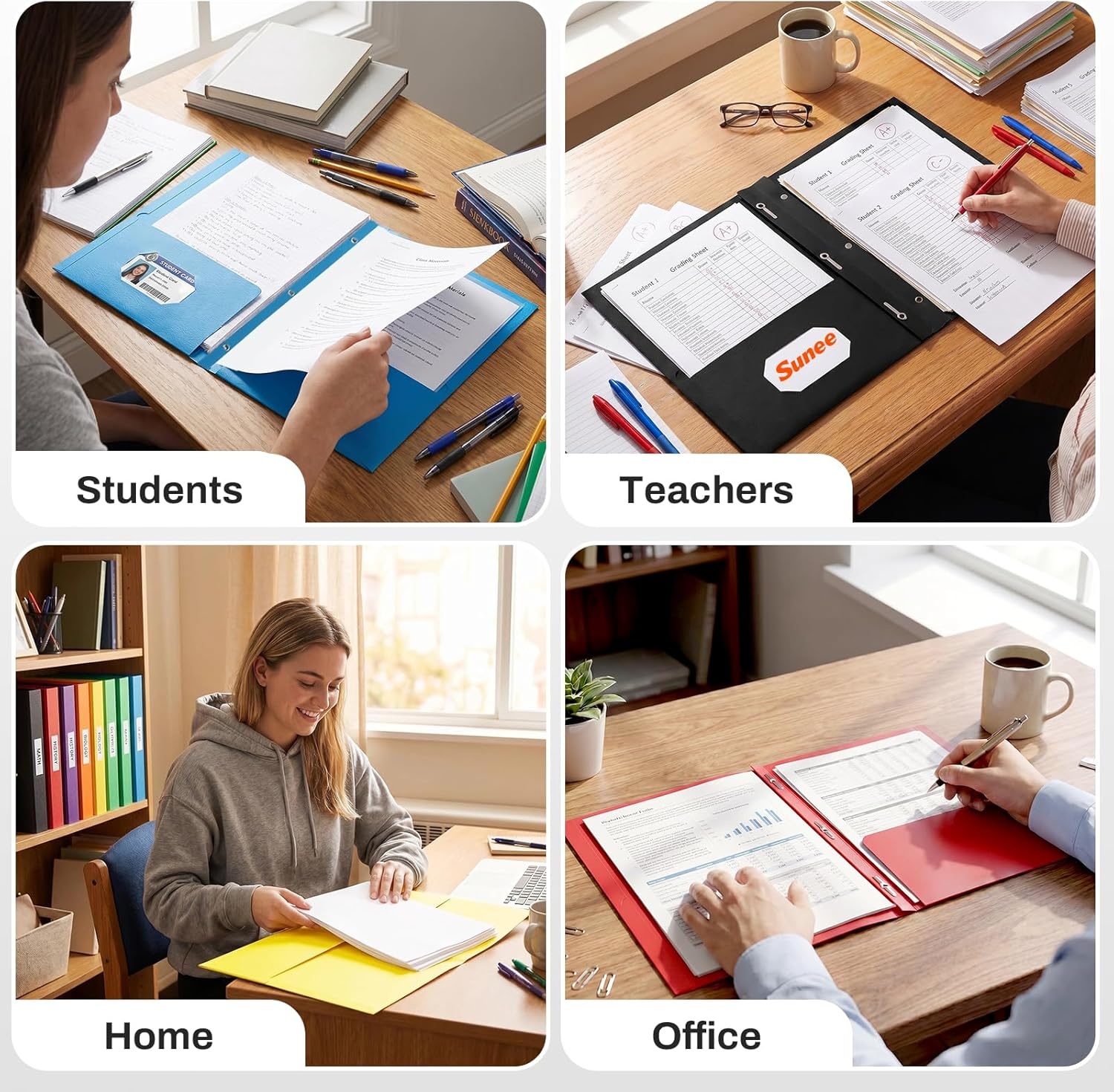 image:imageSUNEE 2 Pocket Folders with Prongs 25 Pack Yellow Paper Folders with 2 Pockets and 3 Prongs Fit Letter Size Paper Folders with Prongs for School Office Home BusinessBlack