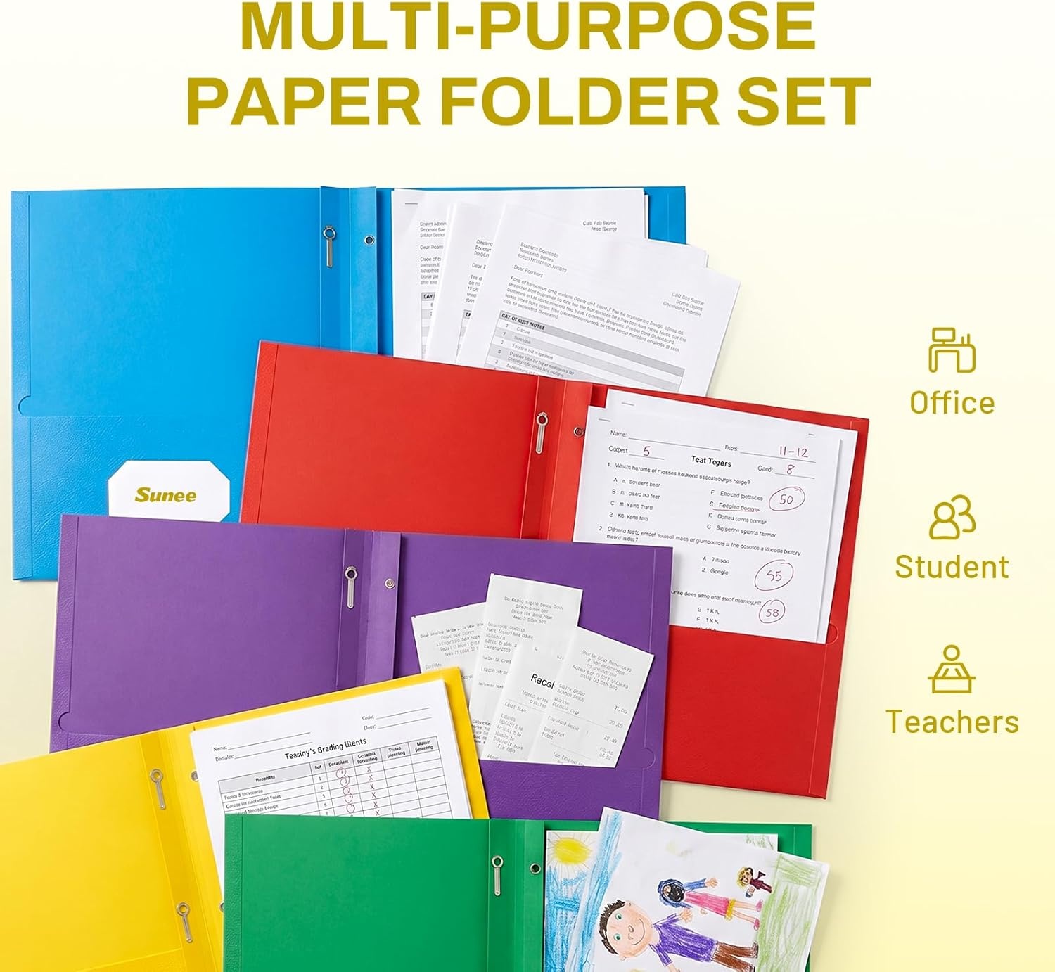 image:imageSUNEE 2 Pocket Folders with Prongs 25 Pack Yellow Paper Folders with 2 Pockets and 3 Prongs Fit Letter Size Paper Folders with Prongs for School Office Home BusinessYellow