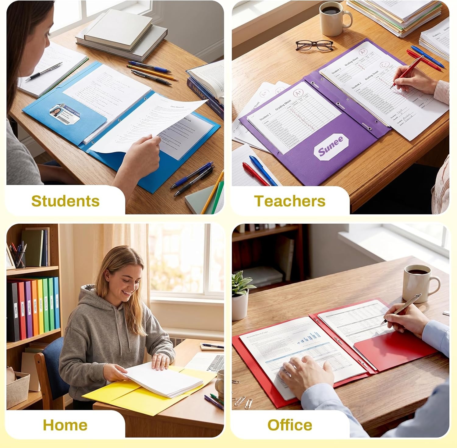 image:imageSUNEE 2 Pocket Folders with Prongs 25 Pack Yellow Paper Folders with 2 Pockets and 3 Prongs Fit Letter Size Paper Folders with Prongs for School Office Home BusinessYellow