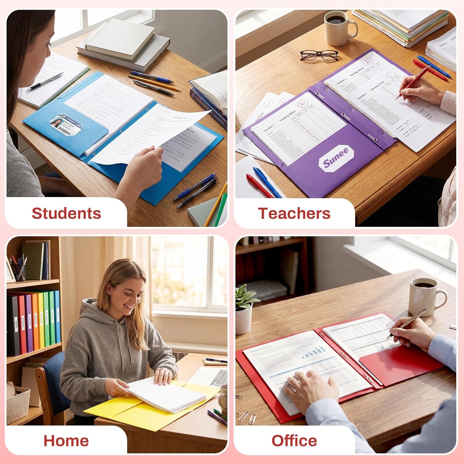 image:imageSUNEE 2 Pocket Folders with Prongs 25 Pack Yellow Paper Folders with 2 Pockets and 3 Prongs Fit Letter Size Paper Folders with Prongs for School Office Home BusinessRed