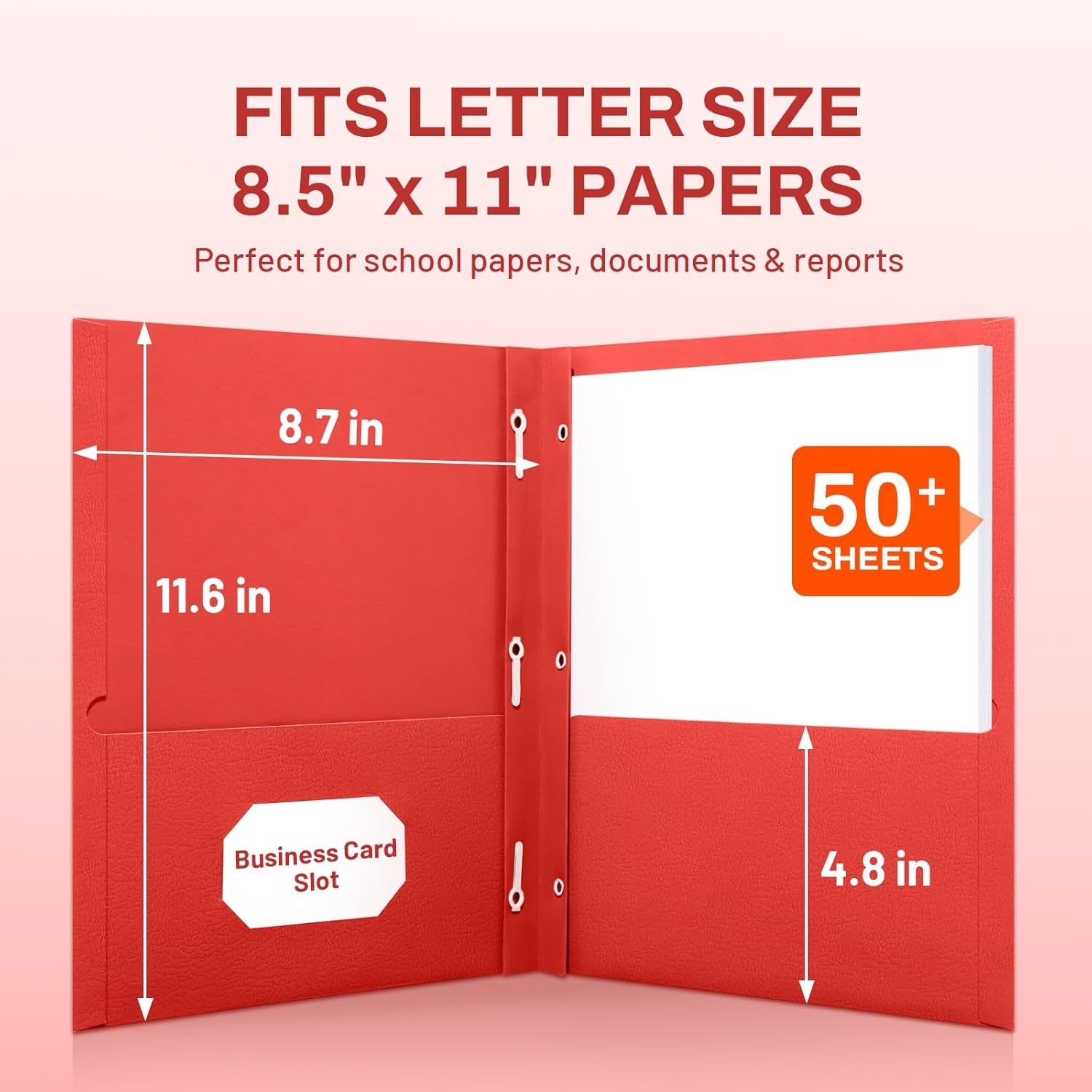 image:imageSUNEE 2 Pocket Folders with Prongs 25 Pack Yellow Paper Folders with 2 Pockets and 3 Prongs Fit Letter Size Paper Folders with Prongs for School Office Home BusinessRed