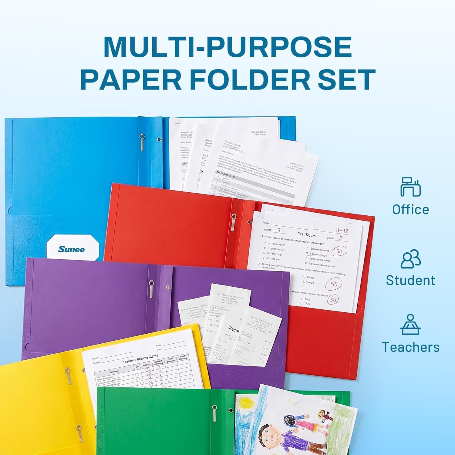 image:imageSUNEE 2 Pocket Folders with Prongs 25 Pack Yellow Paper Folders with 2 Pockets and 3 Prongs Fit Letter Size Paper Folders with Prongs for School Office Home BusinessBlue