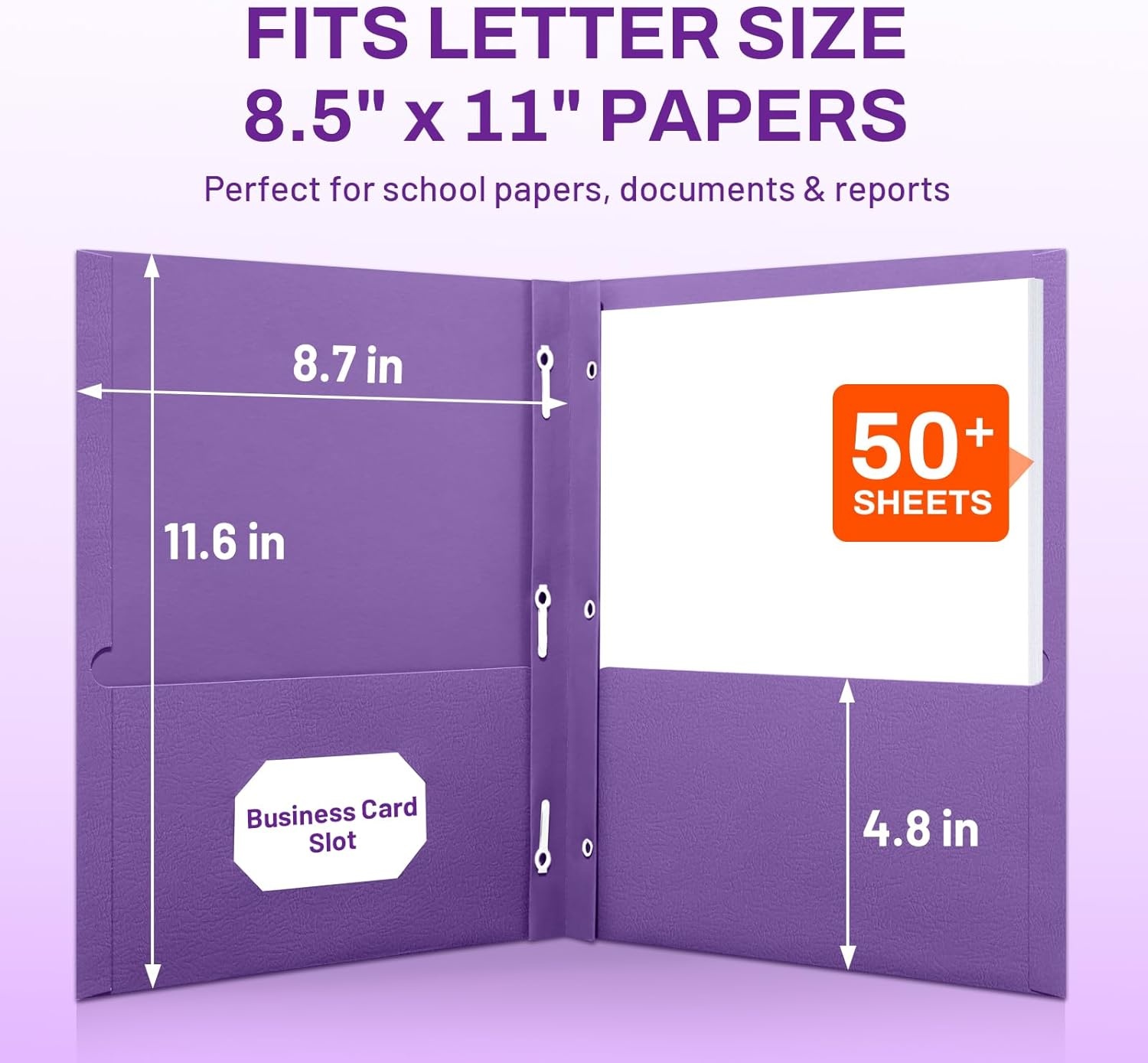 image:imageSUNEE 2 Pocket Folders with Prongs 25 Pack Yellow Paper Folders with 2 Pockets and 3 Prongs Fit Letter Size Paper Folders with Prongs for School Office Home BusinessPurple