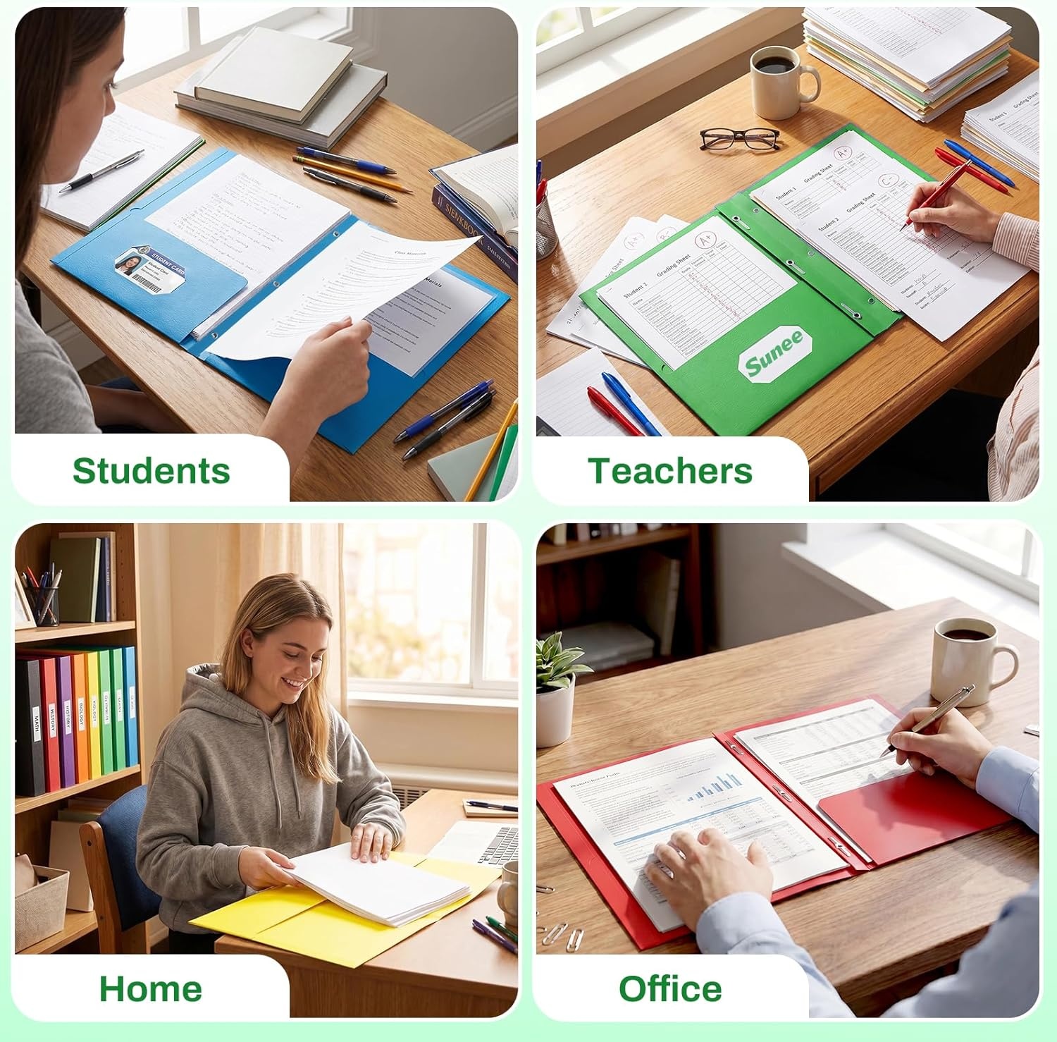 image:imageSUNEE 2 Pocket Folders with Prongs 25 Pack Yellow Paper Folders with 2 Pockets and 3 Prongs Fit Letter Size Paper Folders with Prongs for School Office Home BusinessGreen