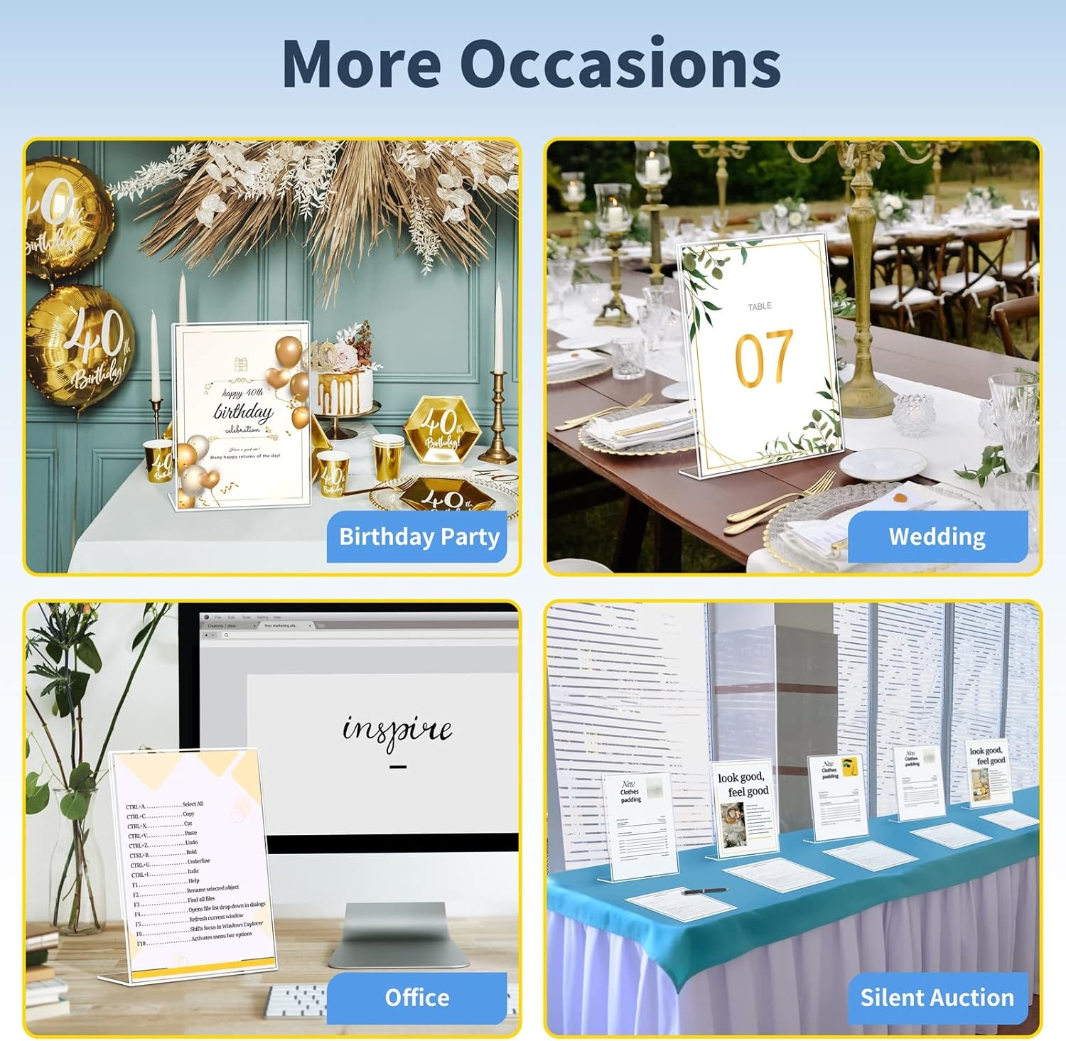 image:imageSUNEE 6 Pack Acrylic Sign Holder 85x11 Clear Plastic Paper Stand for Flyers and Menus Vertical LShape Display Frame for Restaurant Office Stores Tabletop