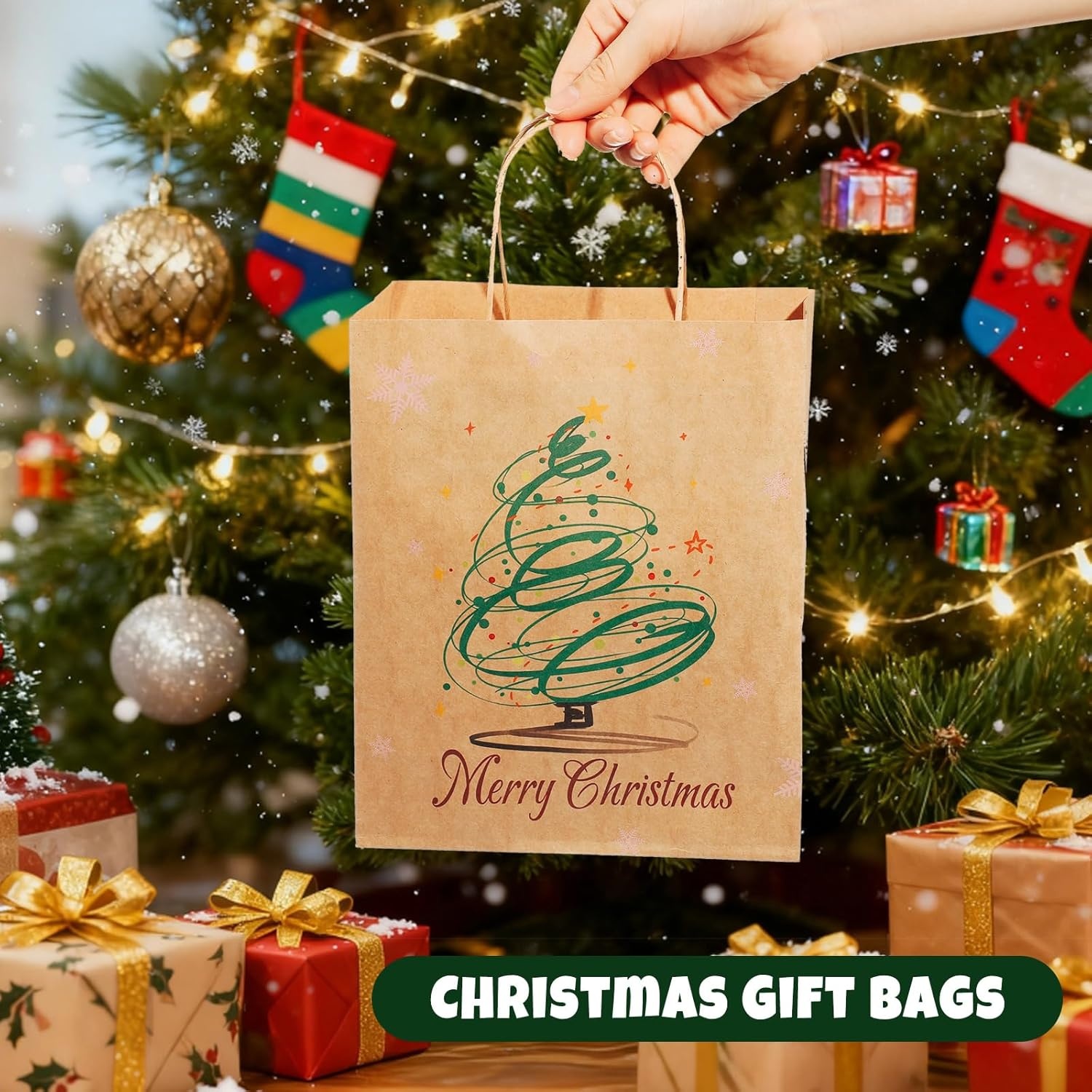 image:imageSUNEE Christmas Gift Bags 24 Pack Christmas Bags for Gifts with Handles 6 Assorted Kraft Paper Gift Bags Bulk with Xmas Tree Santa Claus Candy Designs 72831587 Goodie Bags for Kids Small Size