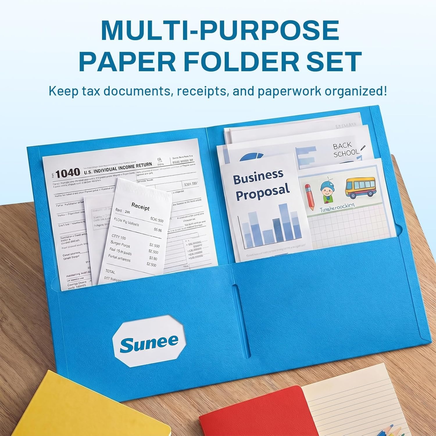 image:imageSUNEE Folders with Pockets25 Pack Blue 2 Pocket Folders Fit Letter Size Paper Paper File Folder for School Office Home BusinessBlue