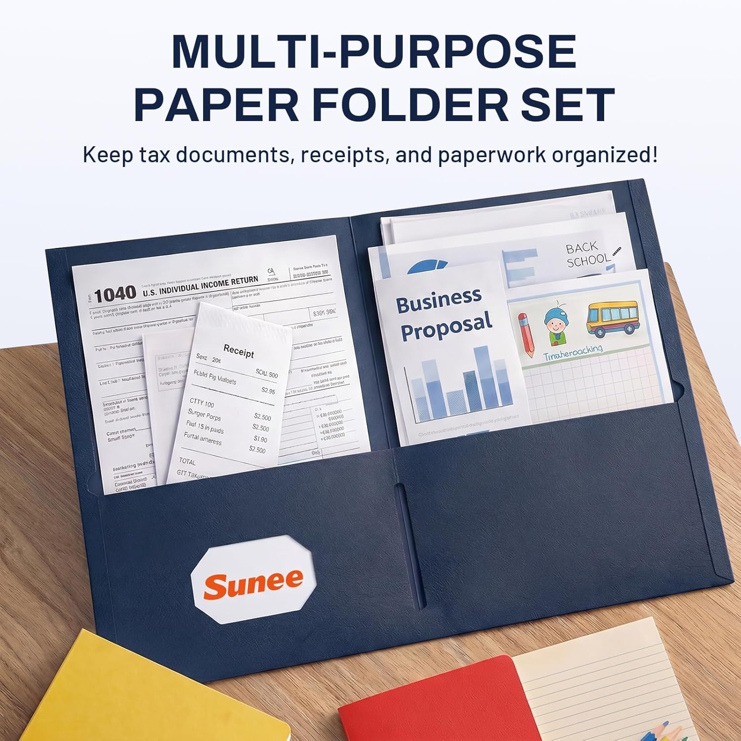 image:imageSUNEE Folders with Pockets25 Pack Blue 2 Pocket Folders Fit Letter Size Paper Paper File Folder for School Office Home BusinessDark Blue
