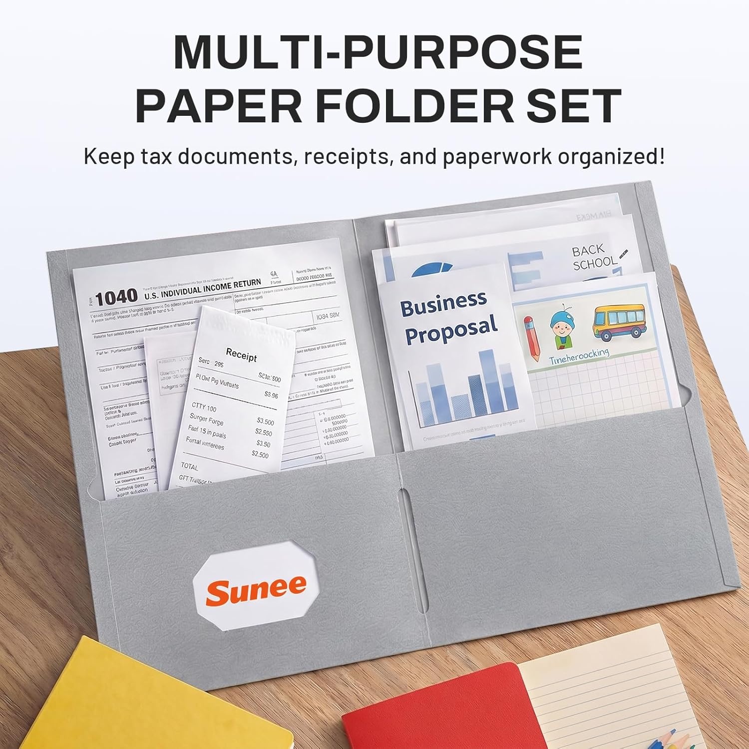 image:imageSUNEE Folders with Pockets25 Pack Blue 2 Pocket Folders Fit Letter Size Paper Paper File Folder for School Office Home BusinessGrey