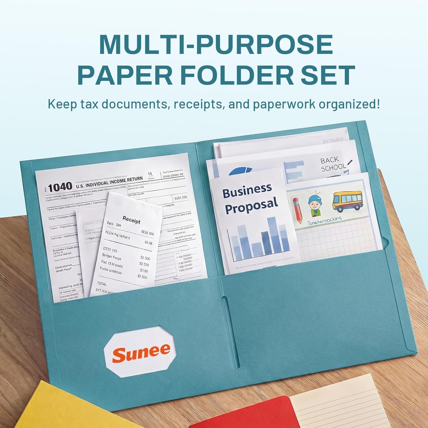image:imageSUNEE Folders with Pockets25 Pack Blue 2 Pocket Folders Fit Letter Size Paper Paper File Folder for School Office Home BusinessMulticolored 3