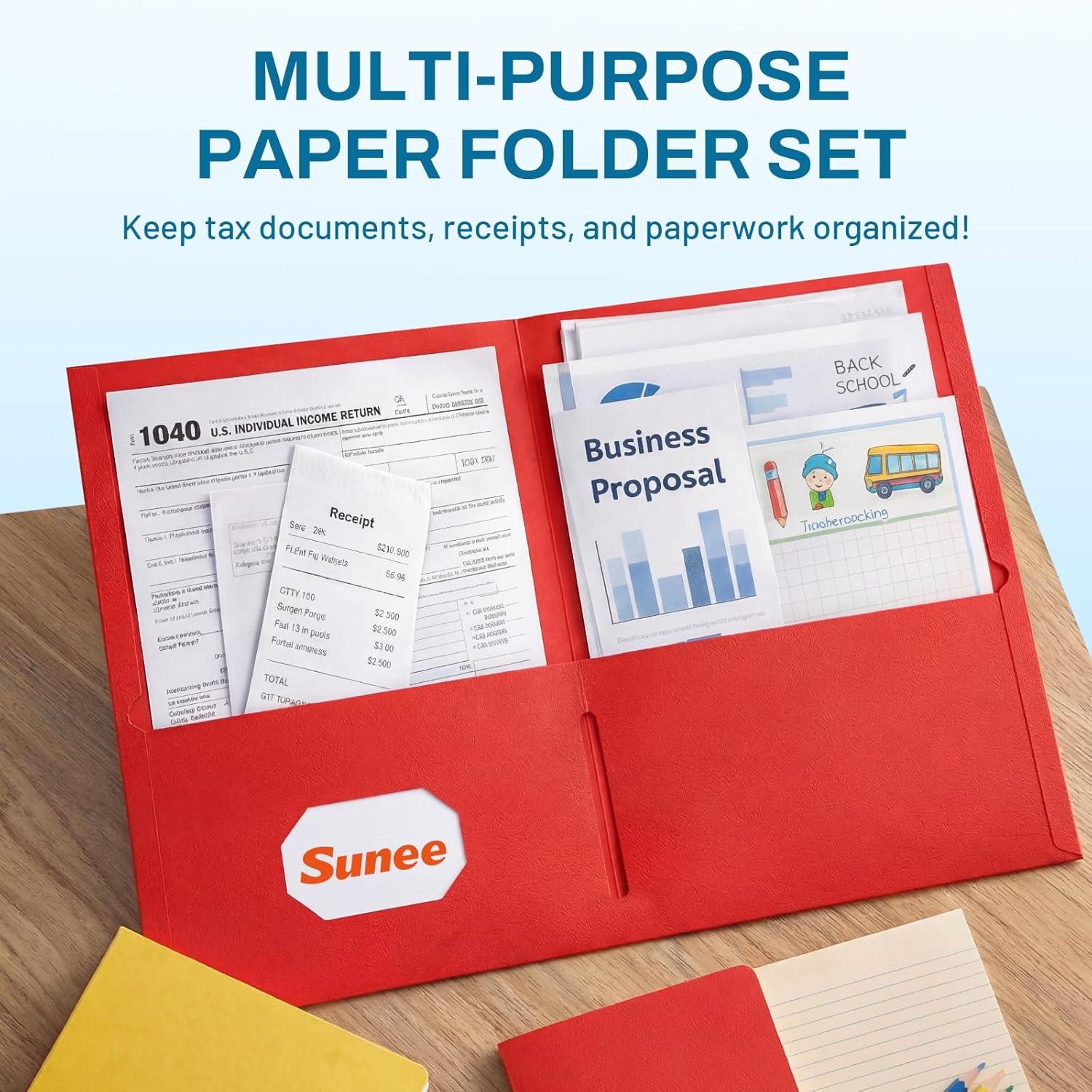 image:imageSUNEE Folders with Pockets25 Pack Blue 2 Pocket Folders Fit Letter Size Paper Paper File Folder for School Office Home BusinessMulticolored