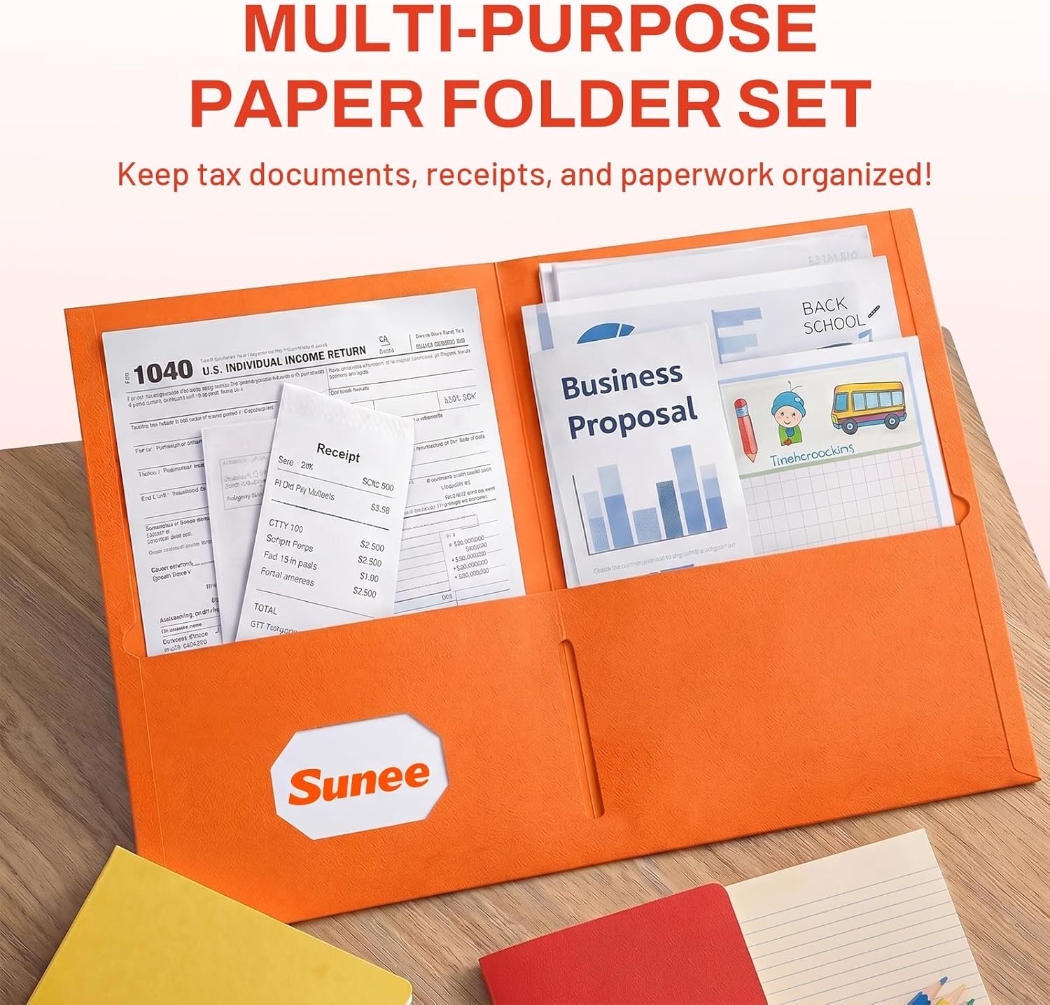 image:imageSUNEE Folders with Pockets25 Pack Blue 2 Pocket Folders Fit Letter Size Paper Paper File Folder for School Office Home BusinessOrange