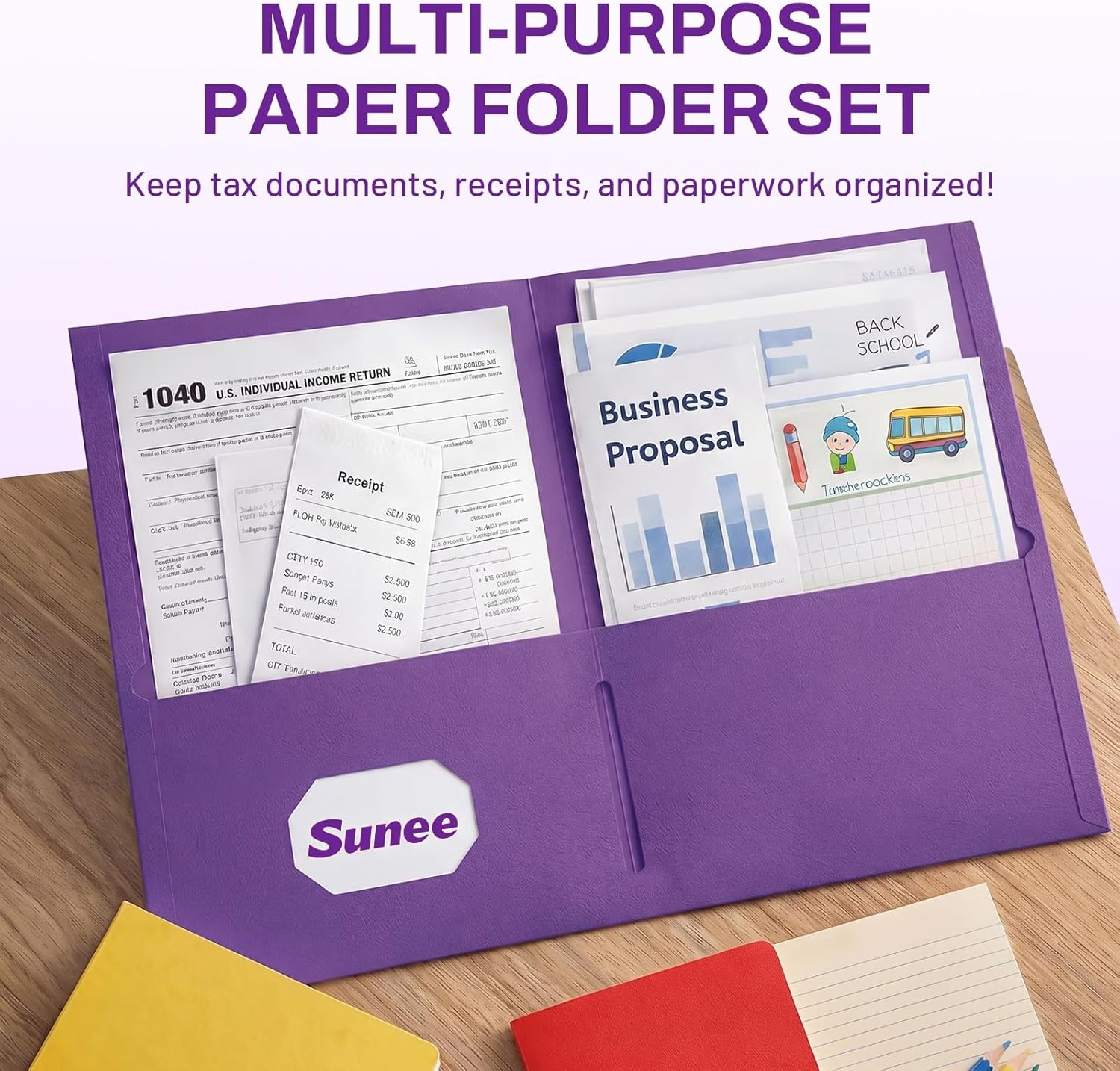 image:imageSUNEE Folders with Pockets25 Pack Blue 2 Pocket Folders Fit Letter Size Paper Paper File Folder for School Office Home BusinessPurple
