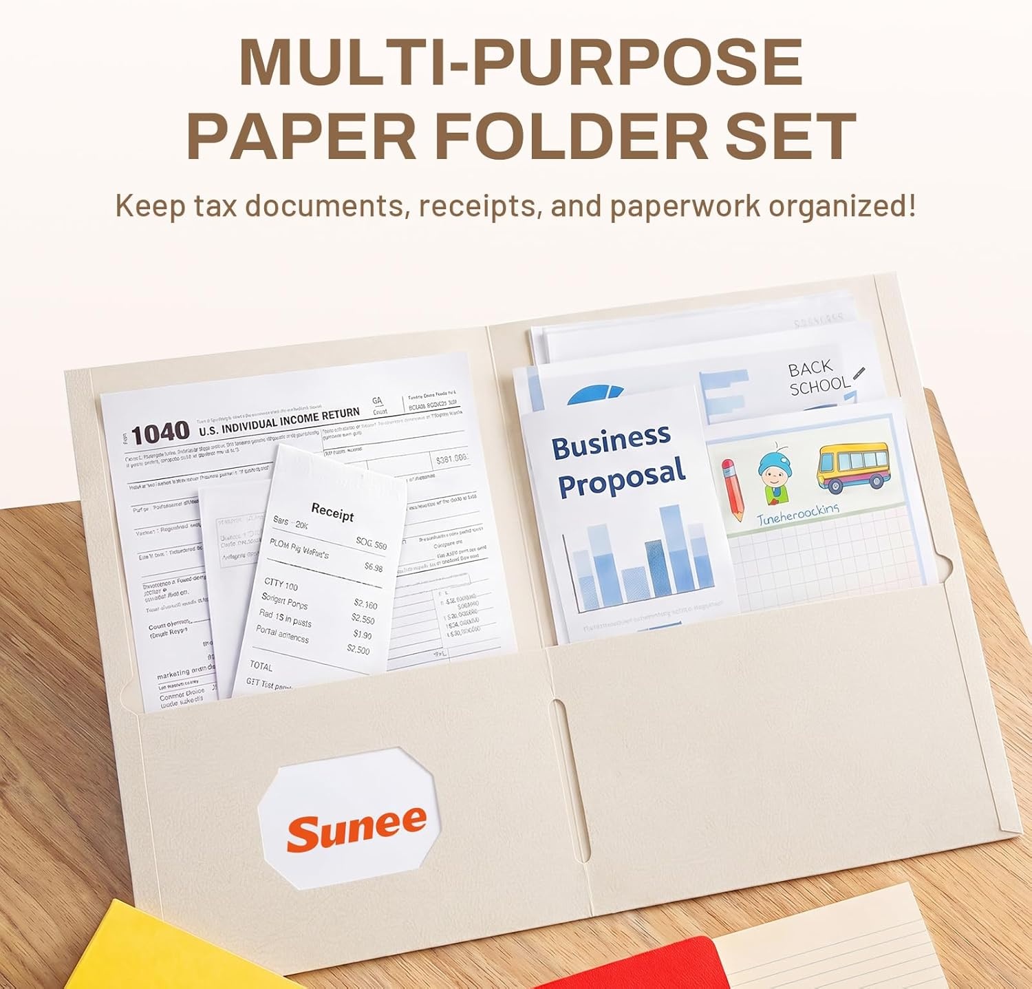 image:imageSUNEE Folders with Pockets25 Pack Blue 2 Pocket Folders Fit Letter Size Paper Paper File Folder for School Office Home BusinessWarm Beige