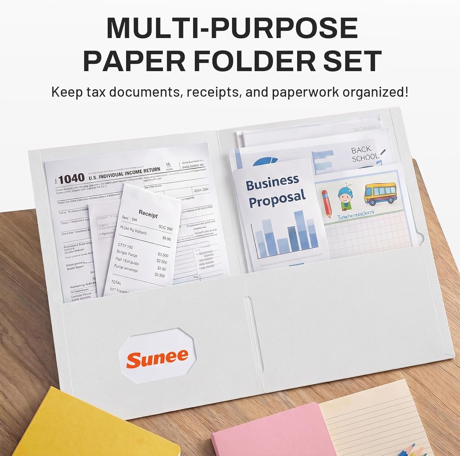 image:imageSUNEE Folders with Pockets25 Pack Blue 2 Pocket Folders Fit Letter Size Paper Paper File Folder for School Office Home BusinessWhite
