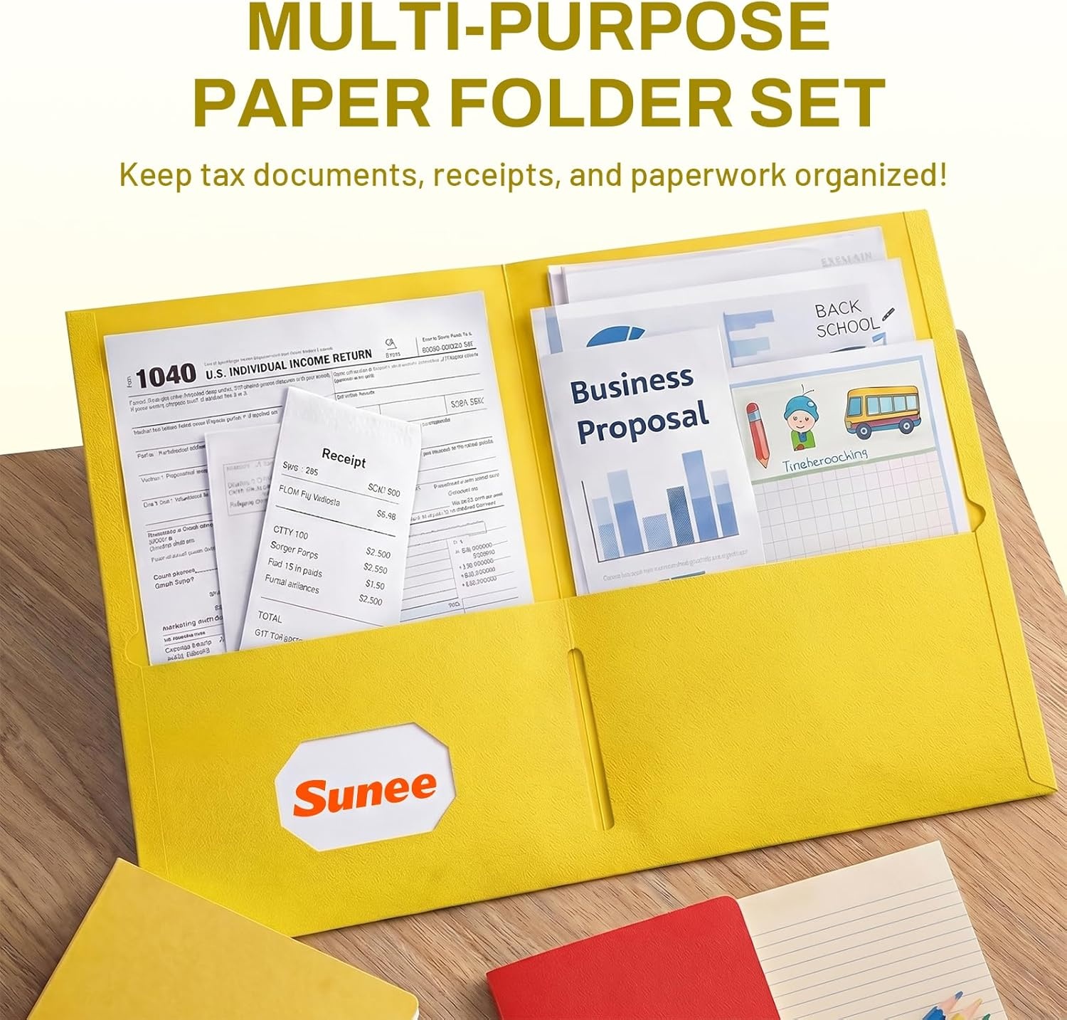 image:imageSUNEE Folders with Pockets25 Pack Blue 2 Pocket Folders Fit Letter Size Paper Paper File Folder for School Office Home BusinessYellow