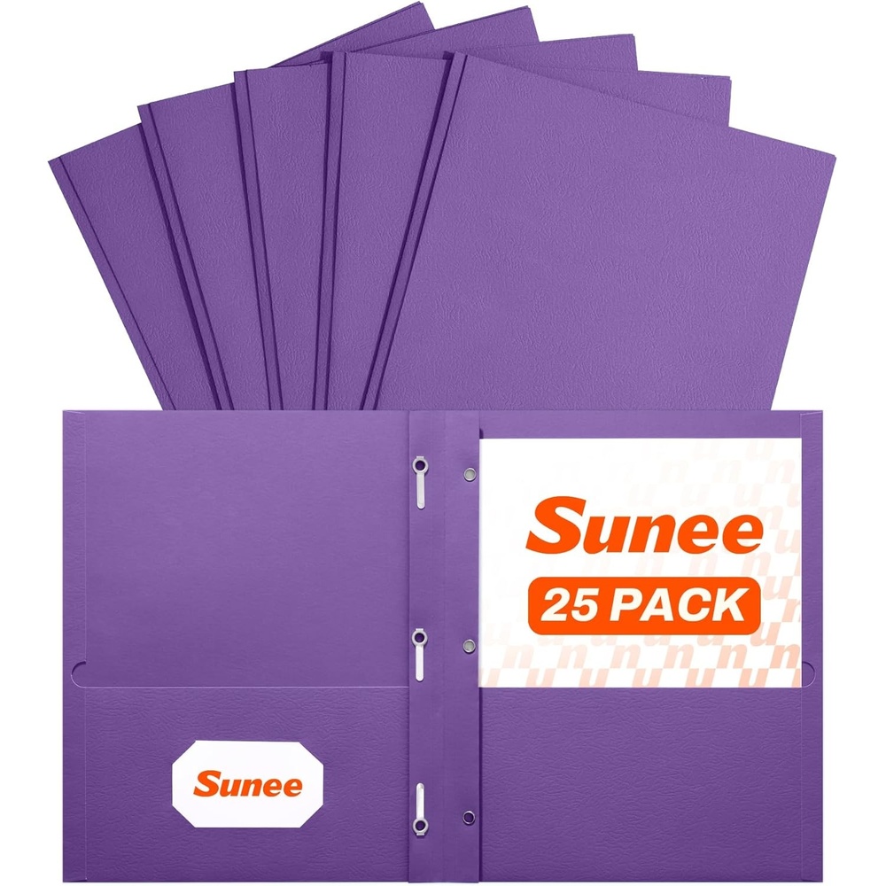 image:imageSUNEE 2 Pocket Folders with Prongs 25 Pack Yellow Paper Folders with 2 Pockets and 3 Prongs Fit Letter Size Paper Folders with Prongs for School Office Home BusinessPurple