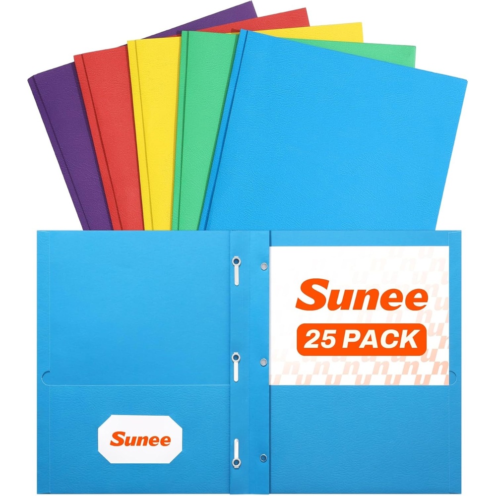 image:imageSUNEE 2 Pocket Folders with Prongs 25 Pack Yellow Paper Folders with 2 Pockets and 3 Prongs Fit Letter Size Paper Folders with Prongs for School Office Home BusinessMulticolored