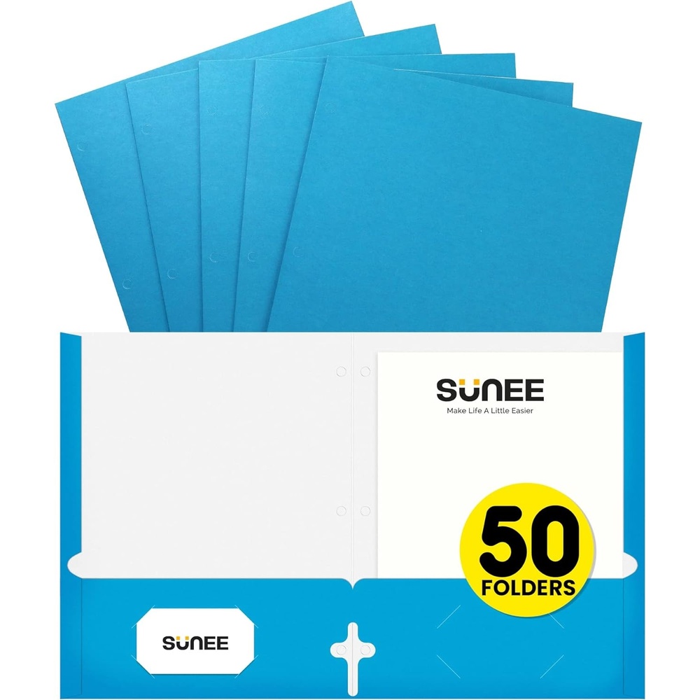 image:imageSUNEE Folders with Pockets 3 Hole Punched50 Pack Dark Blue 2 Pocket Folders Fit Letter Size Paper Paper File Folder for School Office Home BussinessBlue