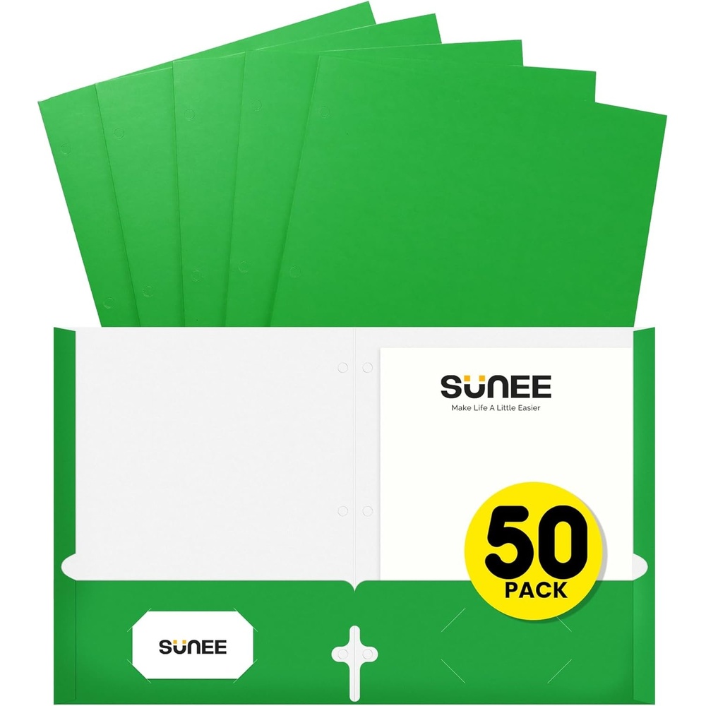 image:imageSUNEE Folders with Pockets 3 Hole Punched50 Pack Dark Blue 2 Pocket Folders Fit Letter Size Paper Paper File Folder for School Office Home BussinessGreen