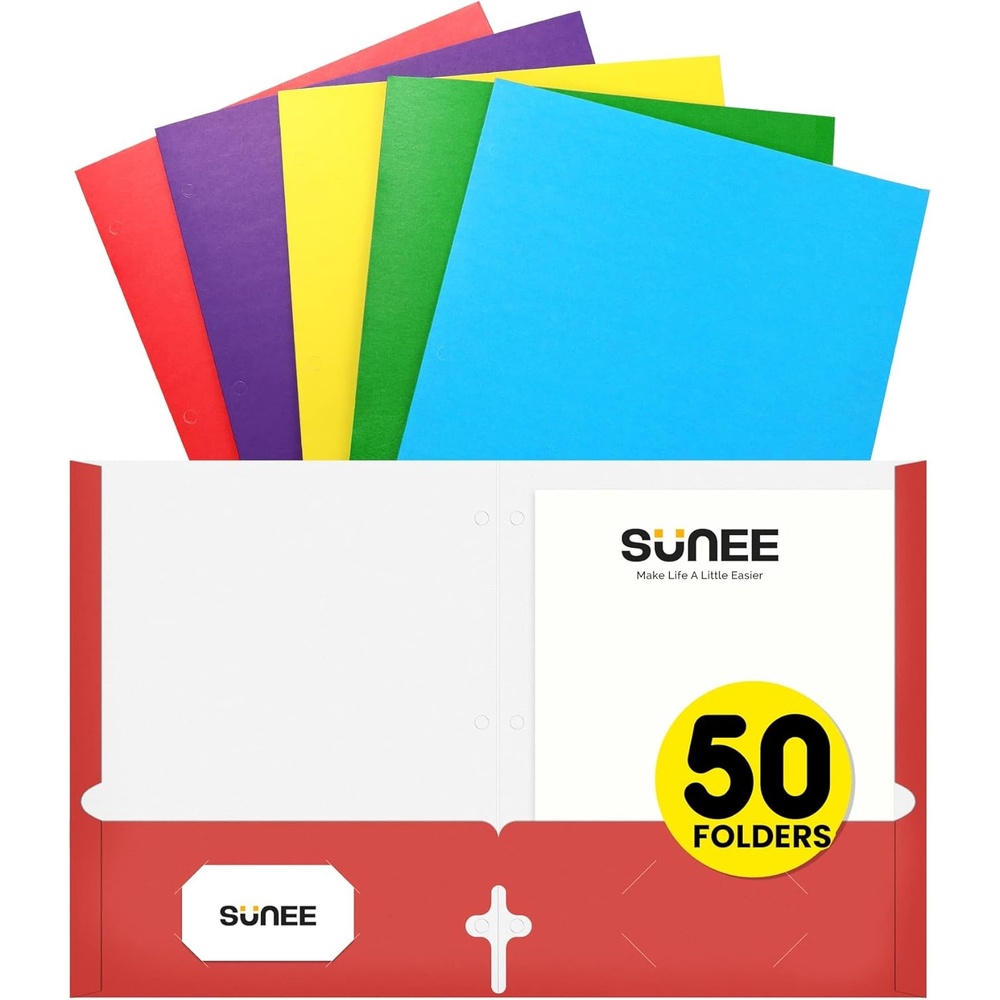 image:imageSUNEE Folders with Pockets 3 Hole Punched50 Pack Dark Blue 2 Pocket Folders Fit Letter Size Paper Paper File Folder for School Office Home BussinessMulticolored