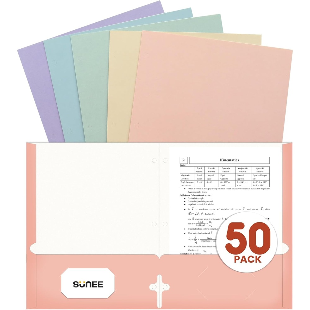image:imageSUNEE Folders with Pockets 3 Hole Punched50 Pack Dark Blue 2 Pocket Folders Fit Letter Size Paper Paper File Folder for School Office Home BussinessMulticolored 2