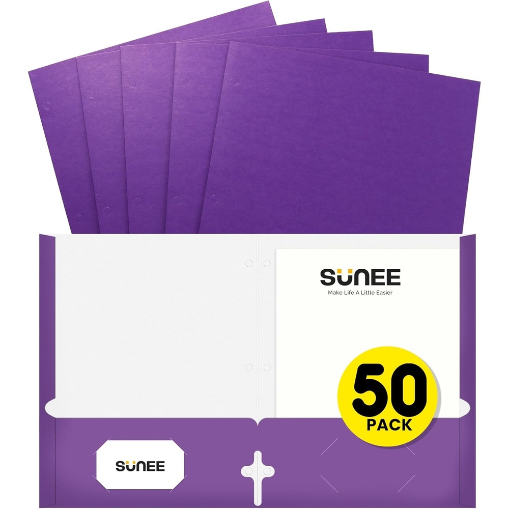 image:imageSUNEE Folders with Pockets 3 Hole Punched50 Pack Dark Blue 2 Pocket Folders Fit Letter Size Paper Paper File Folder for School Office Home BussinessPurple