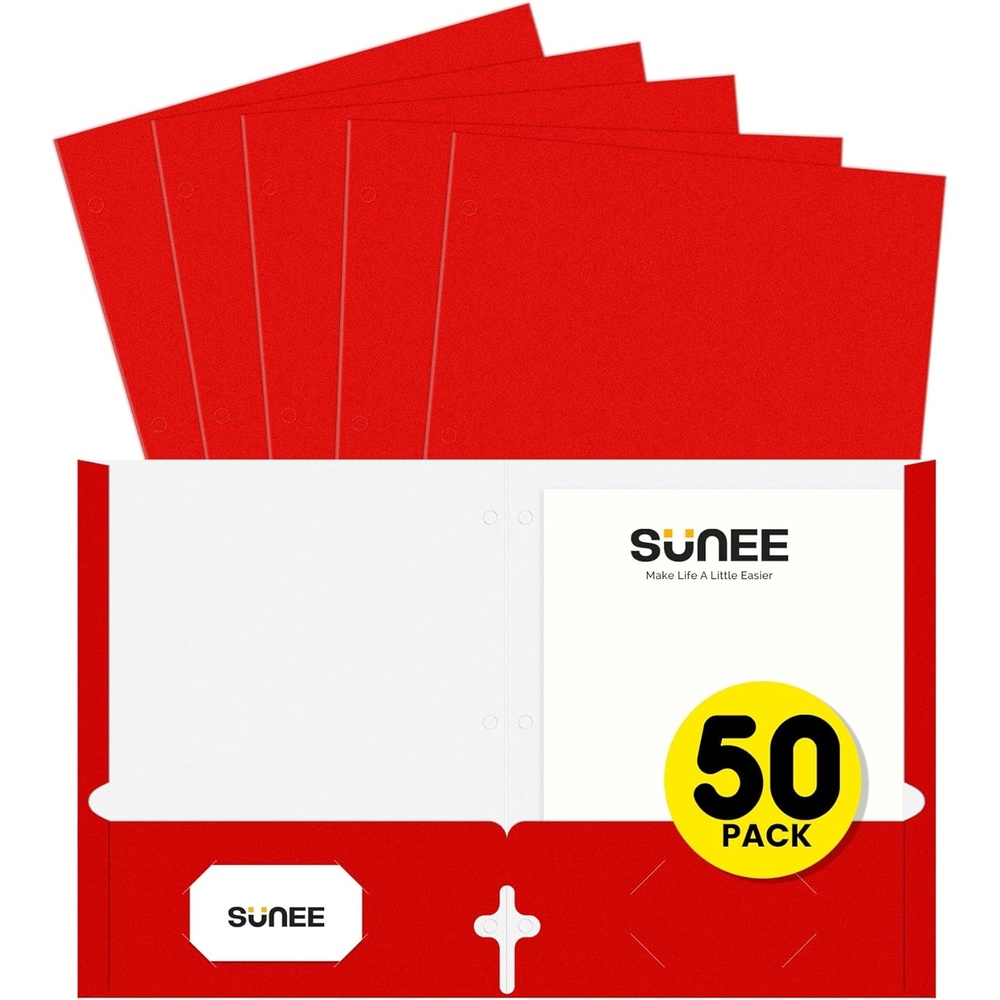 image:imageSUNEE Folders with Pockets 3 Hole Punched50 Pack Dark Blue 2 Pocket Folders Fit Letter Size Paper Paper File Folder for School Office Home BussinessRed