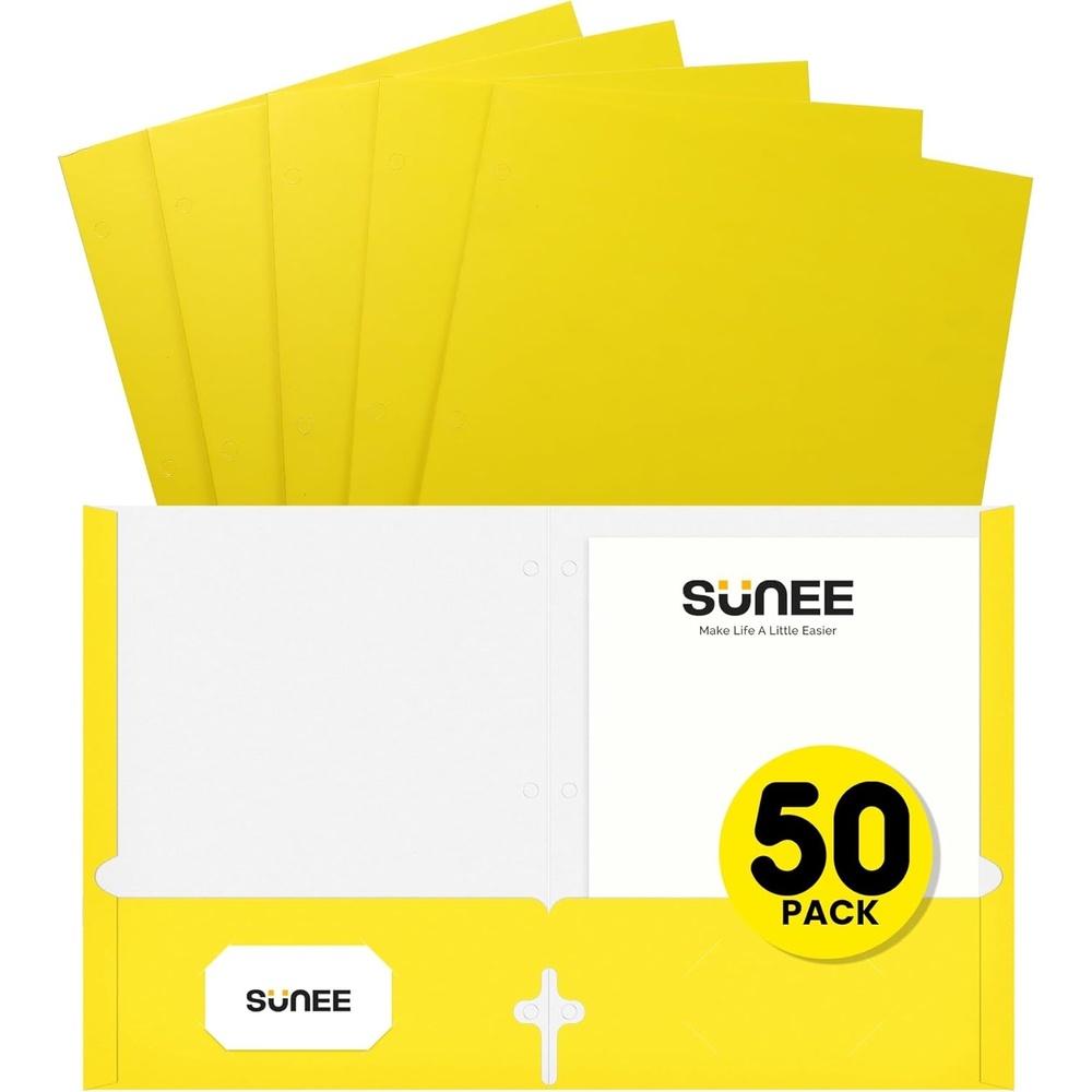 image:imageSUNEE Folders with Pockets 3 Hole Punched50 Pack Dark Blue 2 Pocket Folders Fit Letter Size Paper Paper File Folder for School Office Home BussinessYellow
