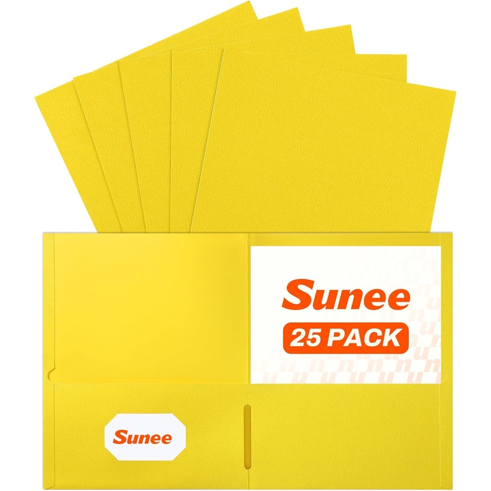 image:imageSUNEE Folders with Pockets25 Pack Blue 2 Pocket Folders Fit Letter Size Paper Paper File Folder for School Office Home BusinessYellow