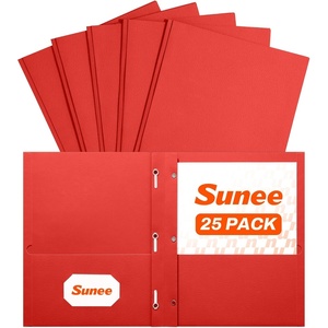 image:imageSUNEE 2 Pocket Folders with Prongs 25 Pack Yellow Paper Folders with 2 Pockets and 3 Prongs Fit Letter Size Paper Folders with Prongs for School Office Home BusinessRed