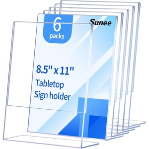 image:imageSUNEE 6 Pack Acrylic Sign Holder 85x11 Clear Plastic Paper Stand for Flyers and Menus Vertical LShape Display Frame for Restaurant Office Stores Tabletop