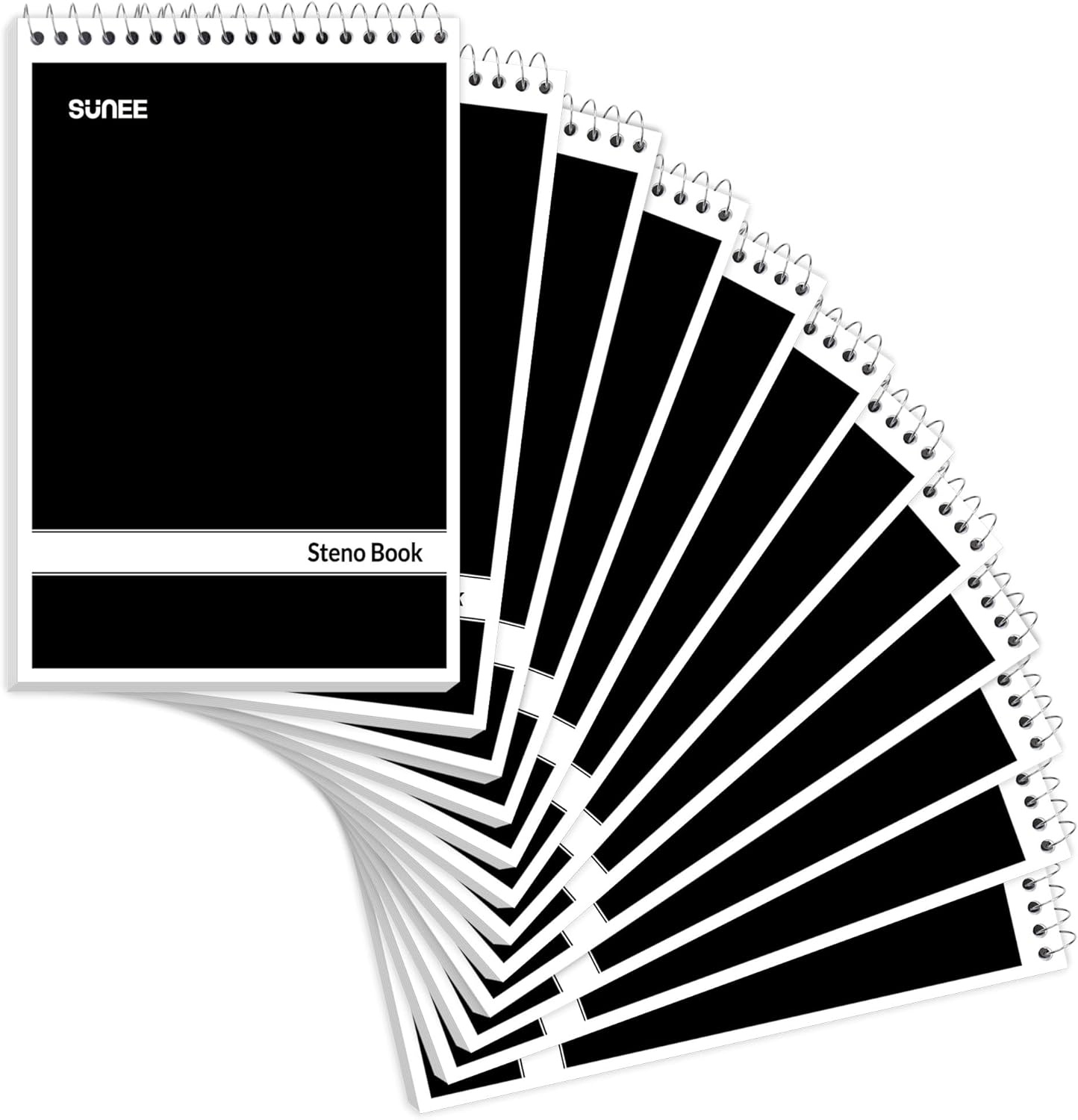 image:imageSUNEE 12 Pack Steno Pads 6x9 Gregg Rule 60 Sheets Spiral Notebook 6x9 White Paper Take Notes with Top Spiral Notebook for School University College Work Office Black12 PackBlack