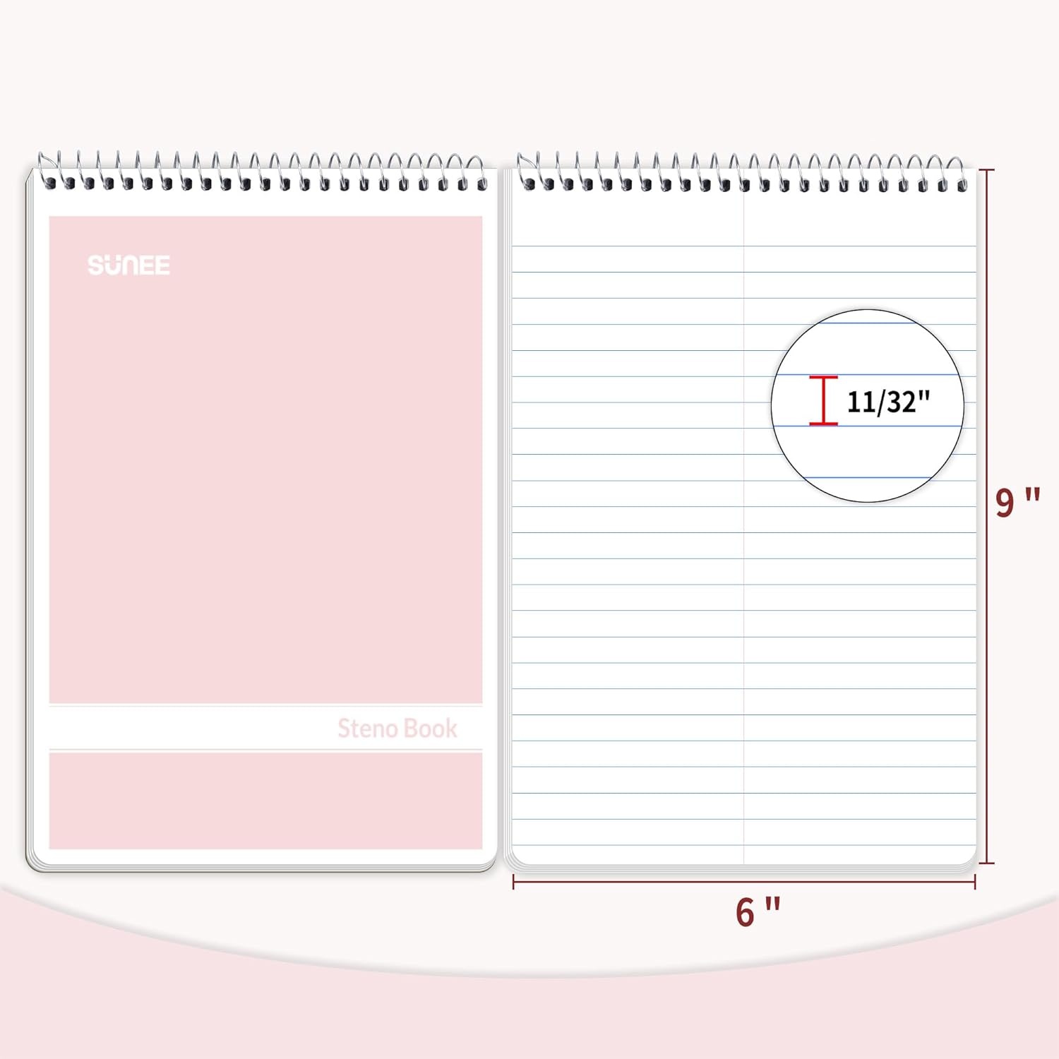 image:imageSUNEE 12 Pack Steno Pads 6x9 Inch Gregg Rule 60 Sheets 6 Assorted Color Top Spiral Notebook White Paper for School University College Work and Office