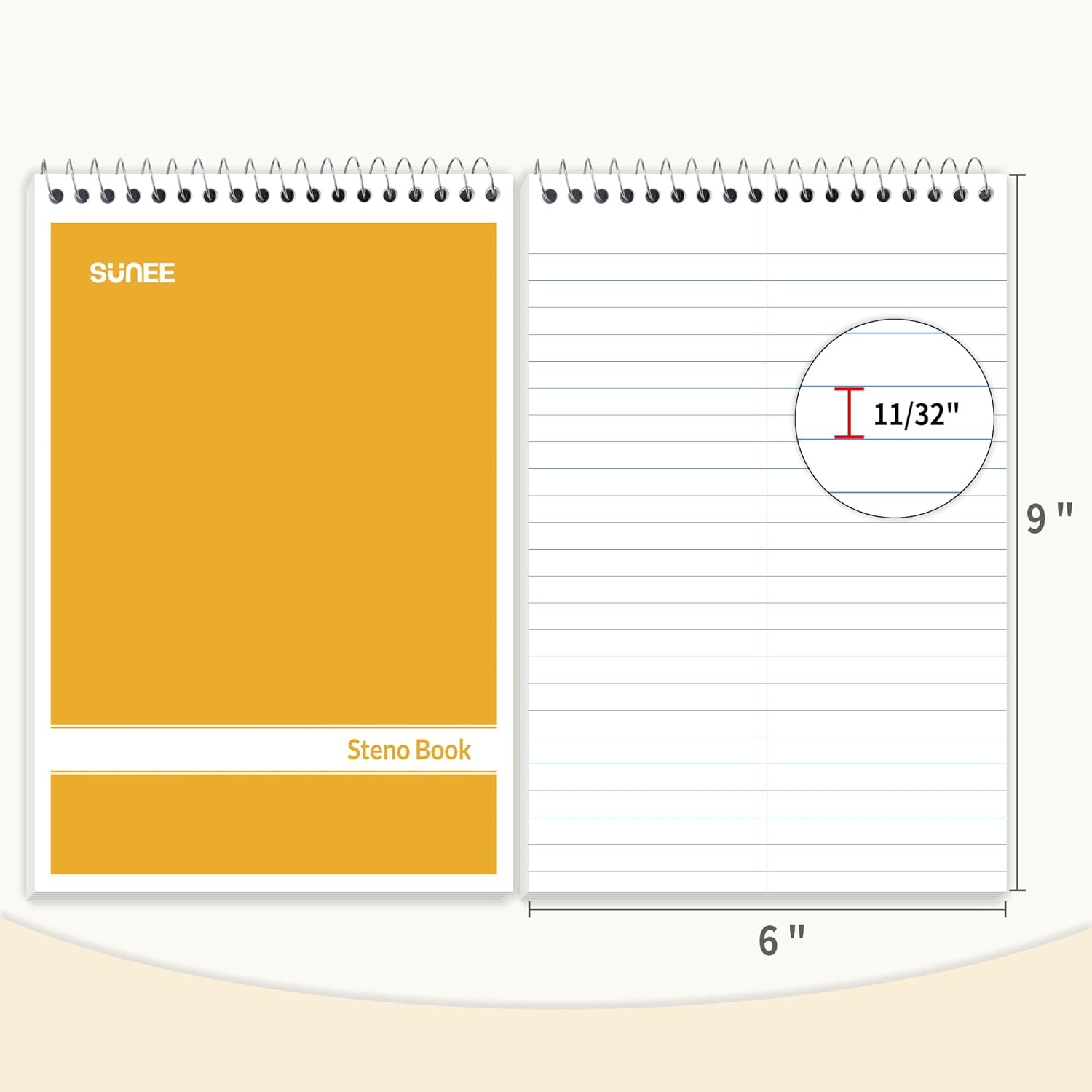 image:imageSUNEE 2 Pack Steno Pads 6x9 Gregg Rule 60 Sheets Spiral Notebook 6x9 White Paper Take Notes with Top Spiral Notebook for School University College Work Office YellowYellow