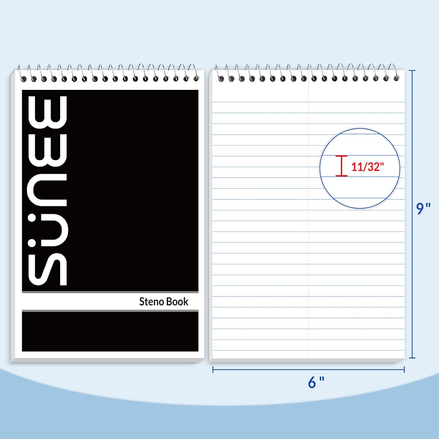 image:imageSUNEE 2 Pack Steno Pads 6x9 Gregg Rule 60 Sheets Spiral Notebook 6x9 White Paper Take Notes with Top Spiral Notebook for School University College Work Office YellowBlack