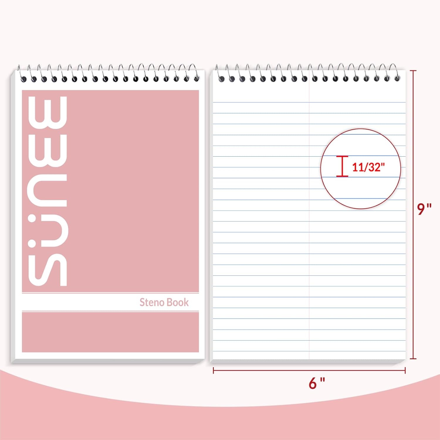 image:imageSUNEE 2 Pack Steno Pads 6x9 Gregg Rule 60 Sheets Spiral Notebook 6x9 White Paper Take Notes with Top Spiral Notebook for School University College Work Office YellowPink