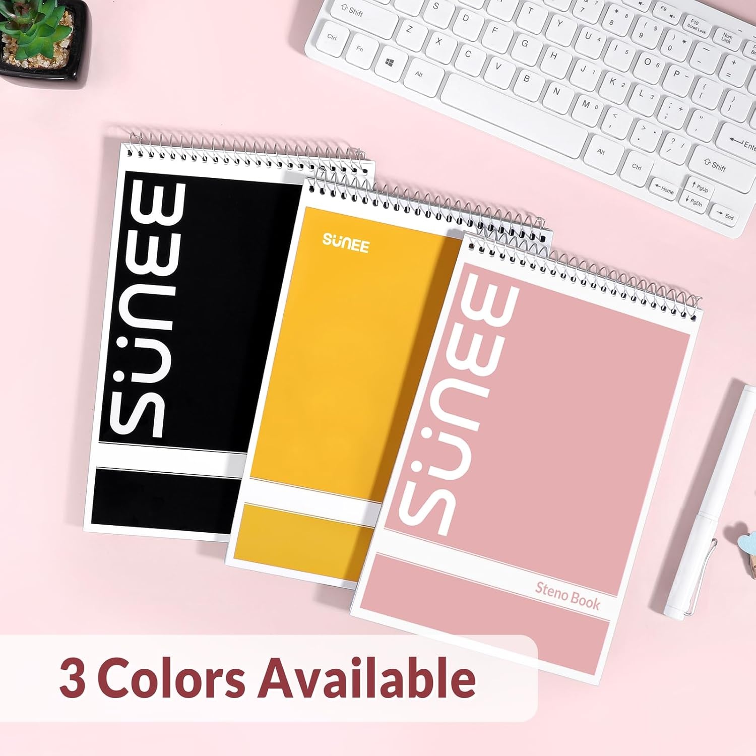 image:imageSUNEE 2 Pack Steno Pads 6x9 Gregg Rule 60 Sheets Spiral Notebook 6x9 White Paper Take Notes with Top Spiral Notebook for School University College Work Office YellowPink
