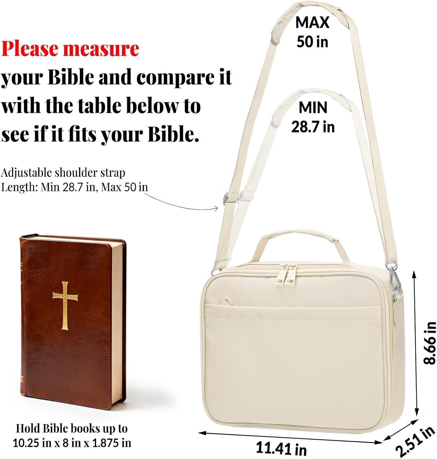 image:imageSUNEE Bible Cover for Women Large Bible Bag wShoulder Strap Carrying Book Case wPen Slots and Zippered Pocket Gift for Women amp Men Sage GreenBeige